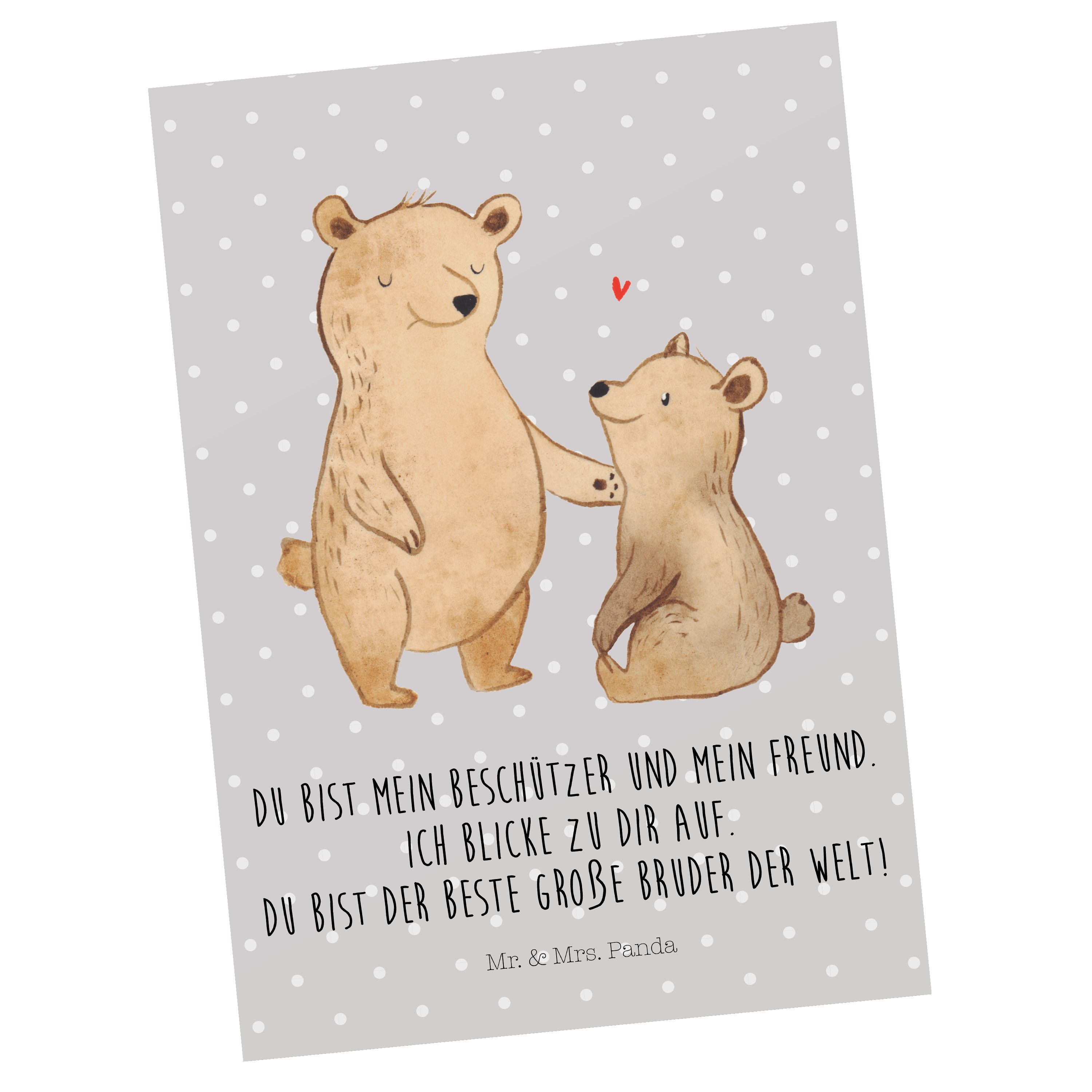 Mr. & Mrs. Panda Postkarte Bär Großer Bruder - Grau Pastell - Geschenk, Familie, Einladung, Gruß