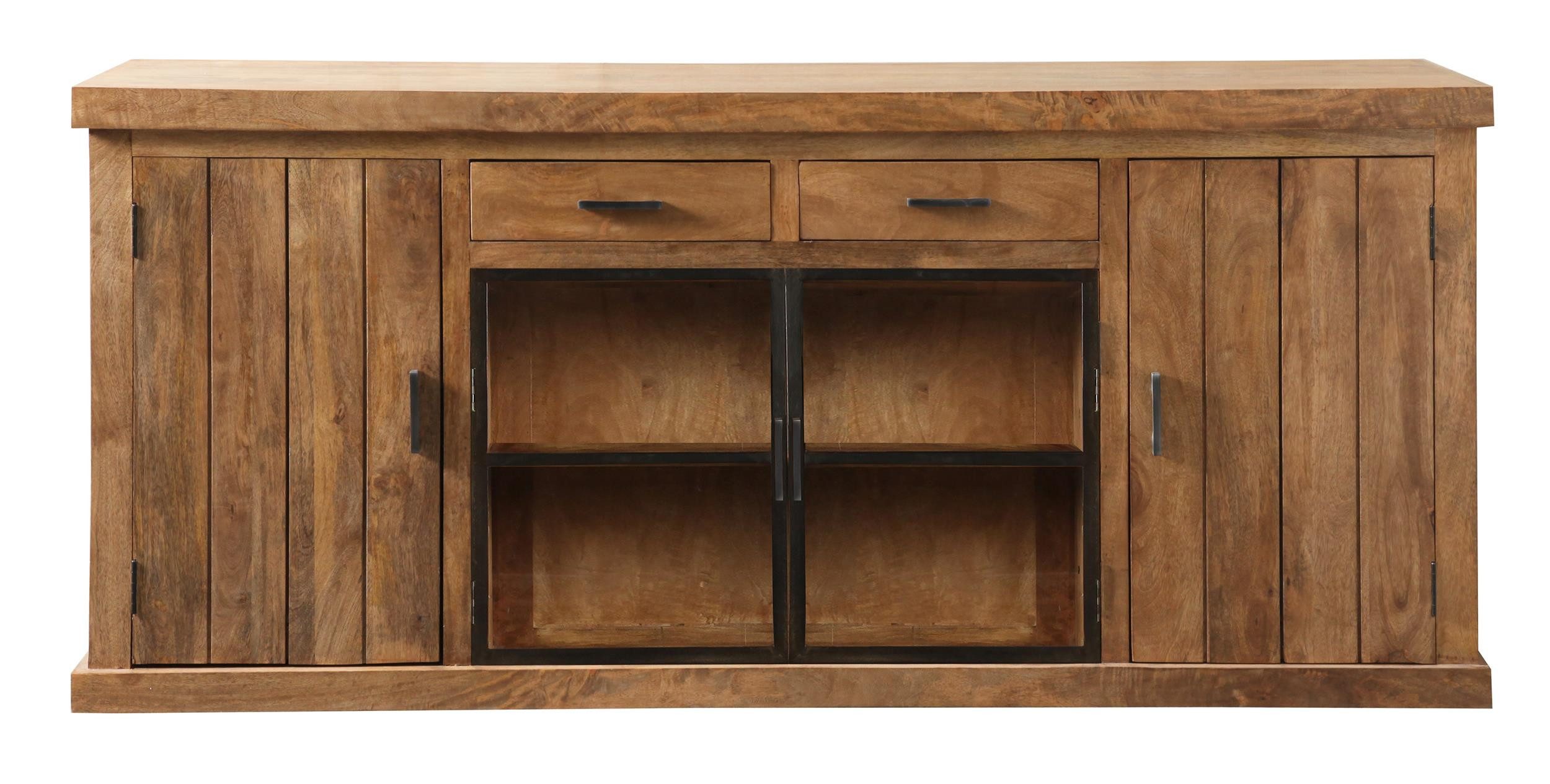 WOLF MÖBEL Sideboard (200 x 45 x 90), KERALA Kommode mit 2 Glas-/ 2 Holztüren / 2 Schubladen