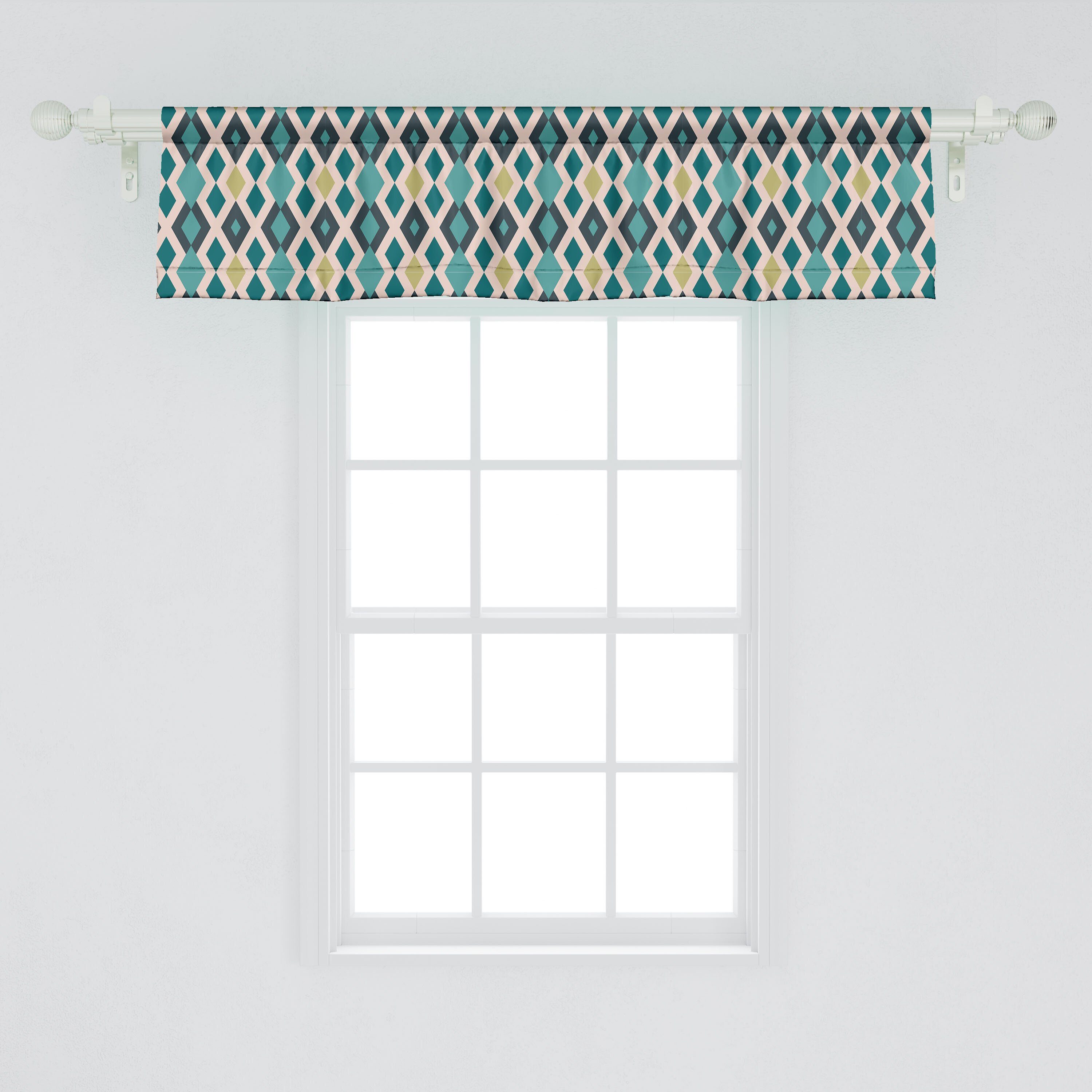 Scheibengardine Vorhang Volant für Küche Zickzacks und Stangentasche, Rauten Geometrisch mit Microfaser, Abakuhaus, Schlafzimmer Dekor
