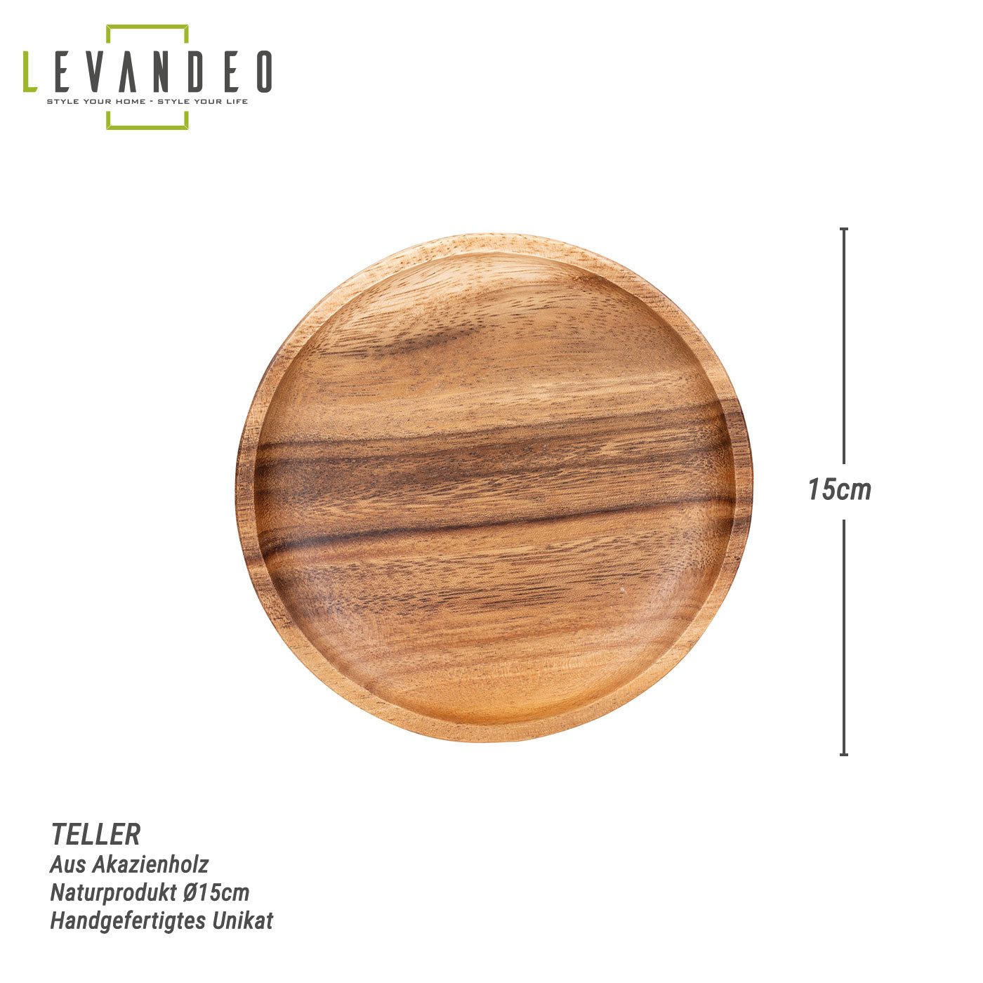 Levandeo® Dekoteller, Runder Teller Akazie Ø15cm Holzteller Snackteller Dek günstig online kaufen