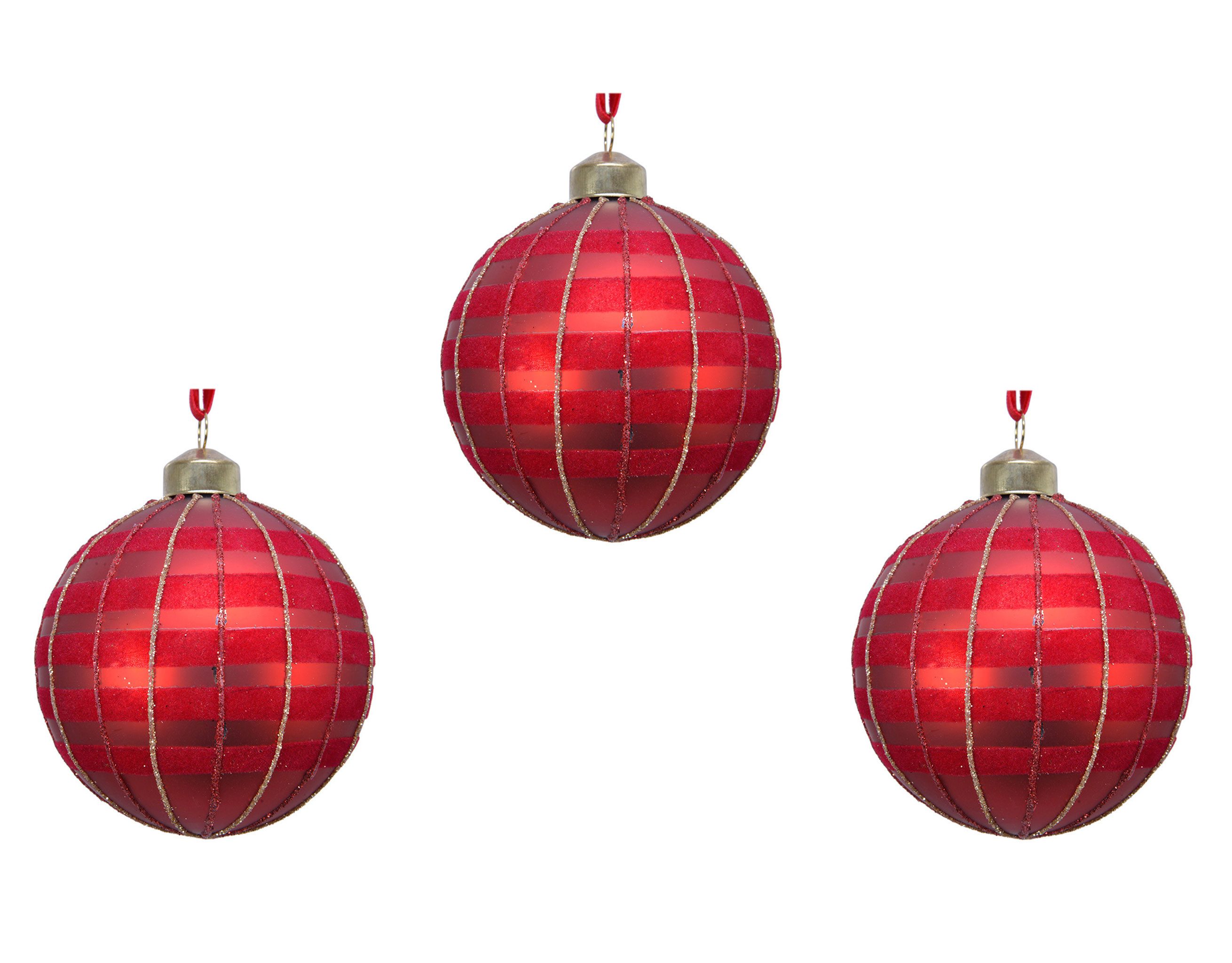 Kaemingk Weihnachtsbaumkugel, Weihnachtskugeln Glas mit Streifen Motiv 8cm weihnachtsrot, 3er Set