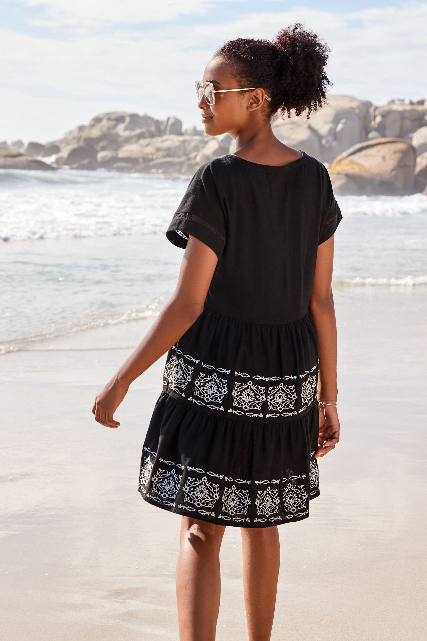 Next Minikleid Gestuftes Minikleid aus Leinengemisch, günstig online kaufen