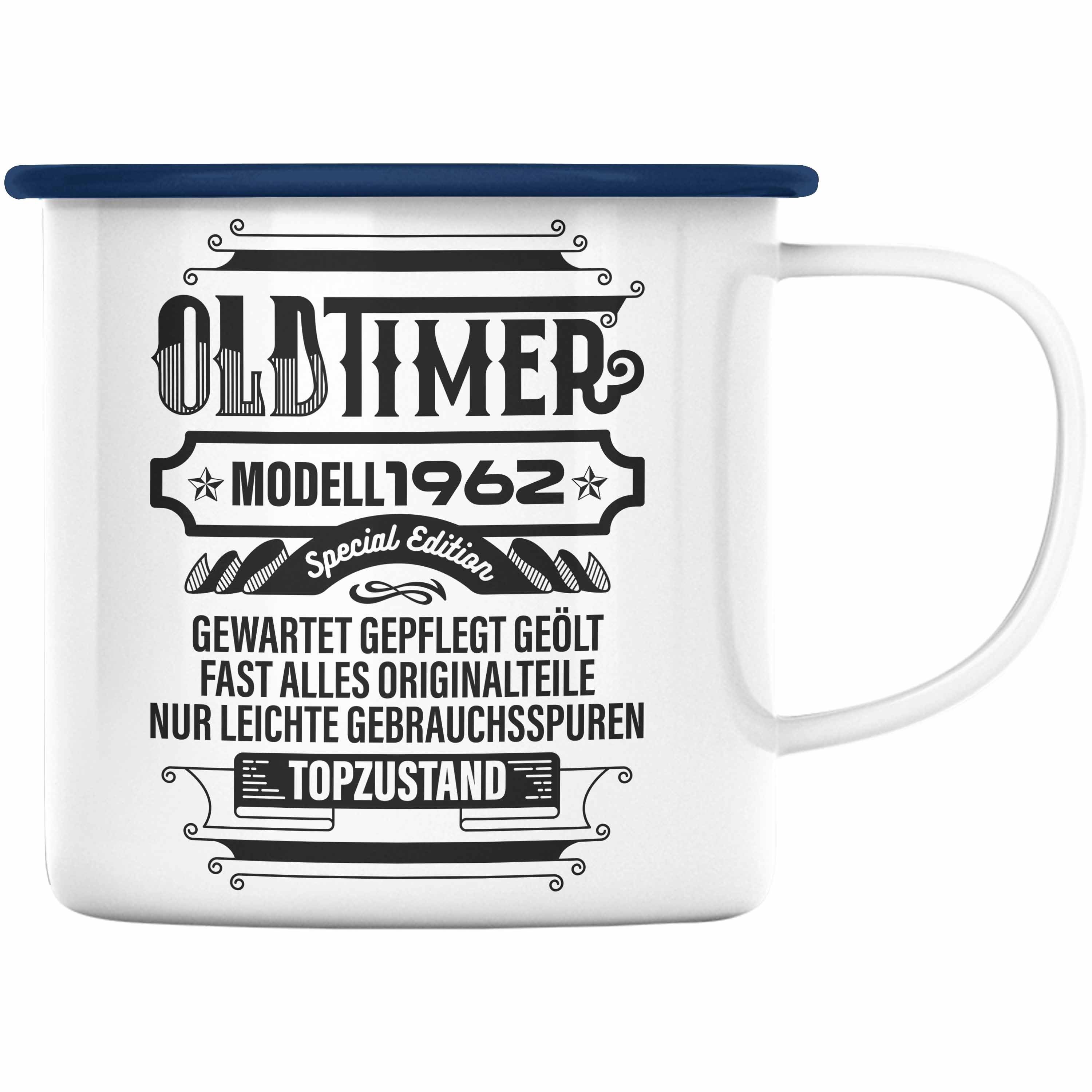 Trendation Thermotasse Trendation - 60. Geburtstag Emaille Tasse Frau Mann Geschenk 60er Geschenkidee 60 Mutter Vater Blau