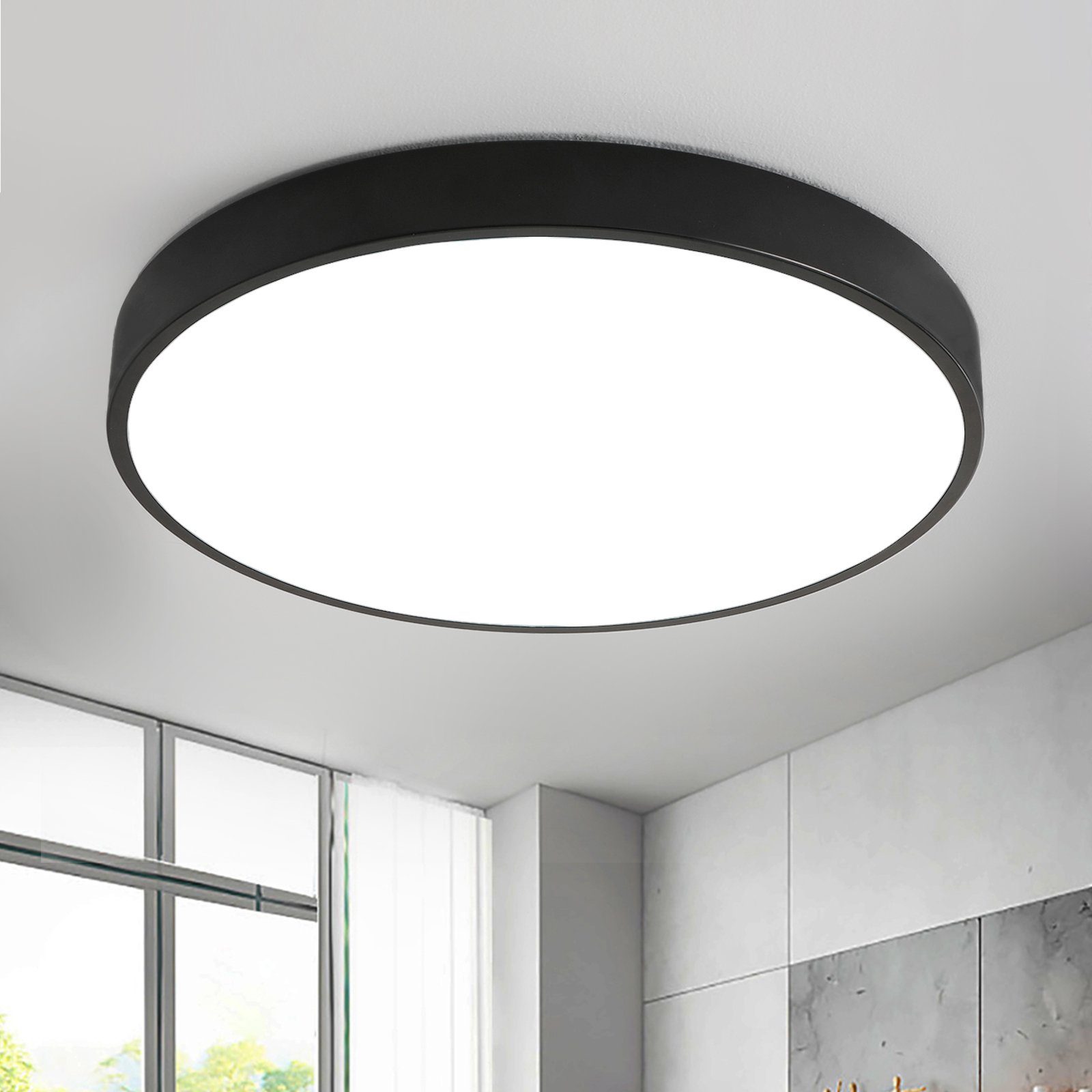 style home Deckenleuchte LED Deckenlampe aus Metall, 36W, LED fest integriert, Warmweiß 3000K, für Wohnzimmer Schlafzimmer Küche Büro Diele Ø40*4cm (Schwarz)