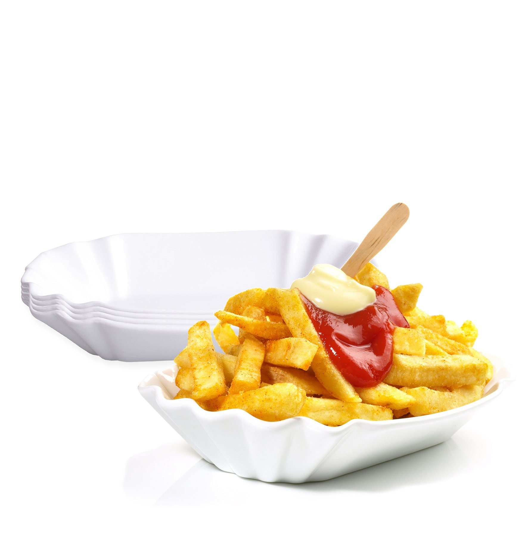 Snackschale 4x Pommesschale Porzellan 19,5cm Weiß Currywurstschale Pommes Frites