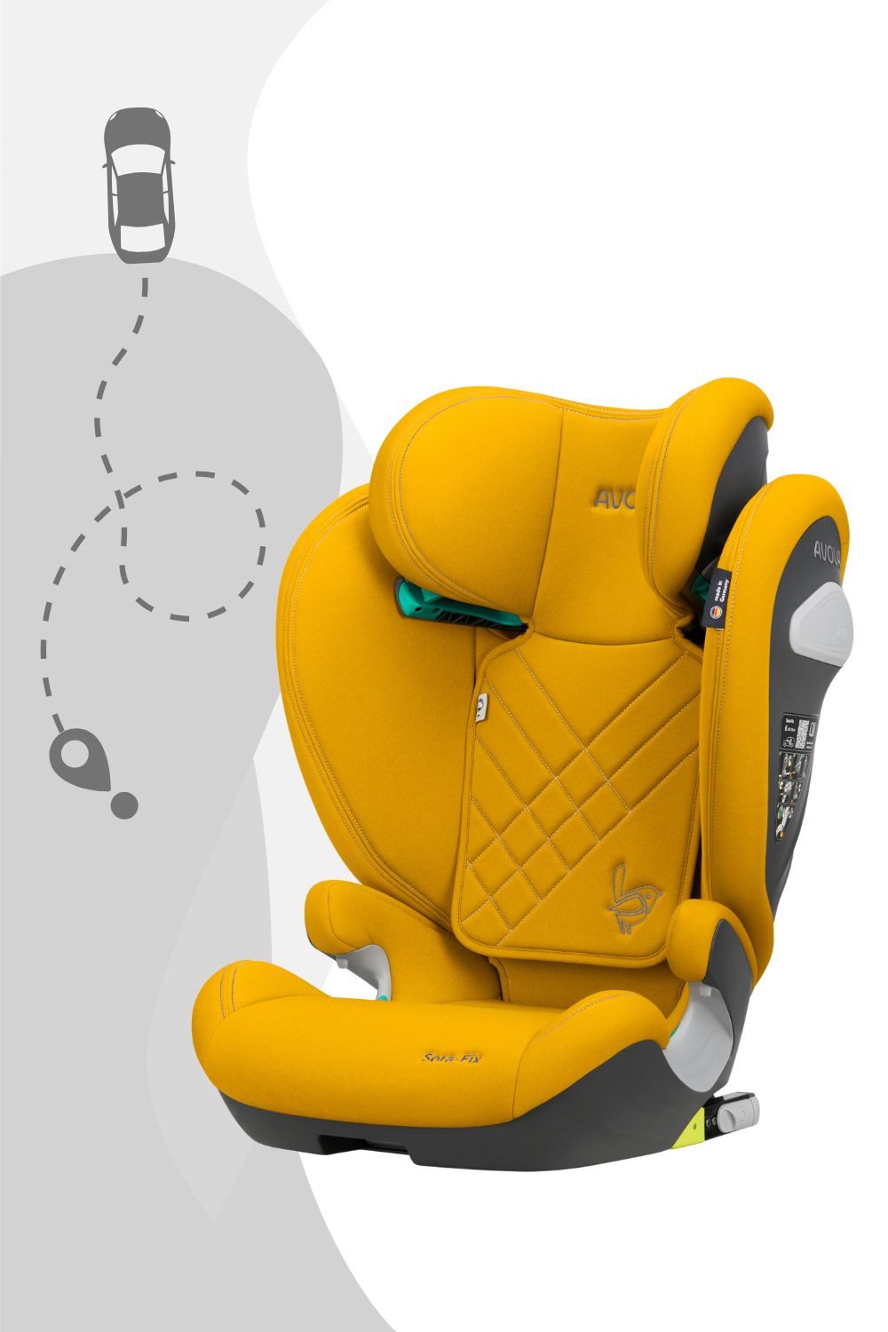 Avova Autokindersitz Avova Sora-Fix ab 100 cm - 150 cm, Kopfstütze ist 12-fach verstellbar