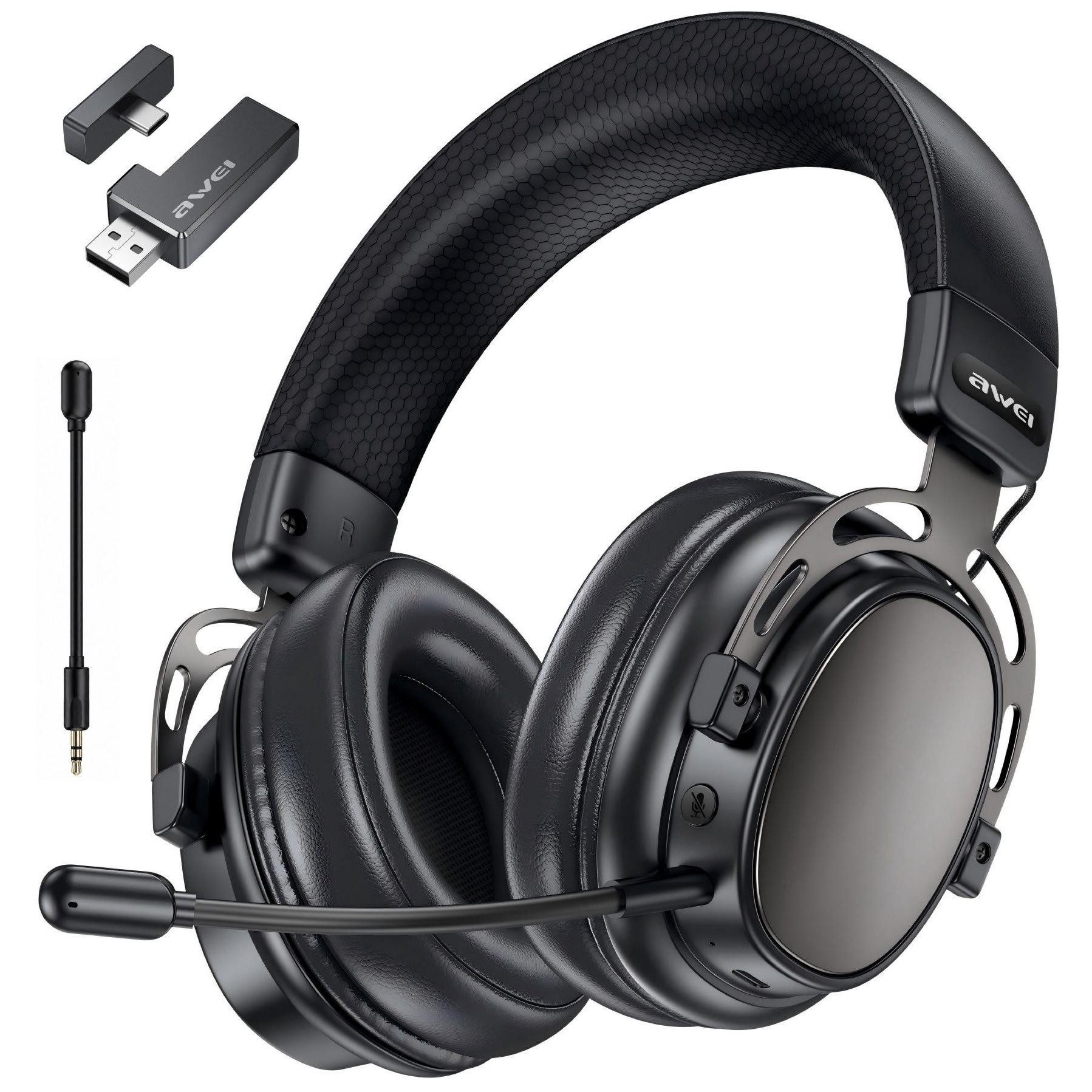 Vashoy Awei AT36 Over-Ear-Kopfhörer,Multi-Point-Verbindung,Noise-Cancelling, Gaming-Headset (72 Std Laufzeit, 2,4‑GHz‑Ultra‑Niedriglatenz, Bluetooth 5.4, abnehmbares Mikrofon mit Stummschaltung, geeignet für E-Sport und Büro)