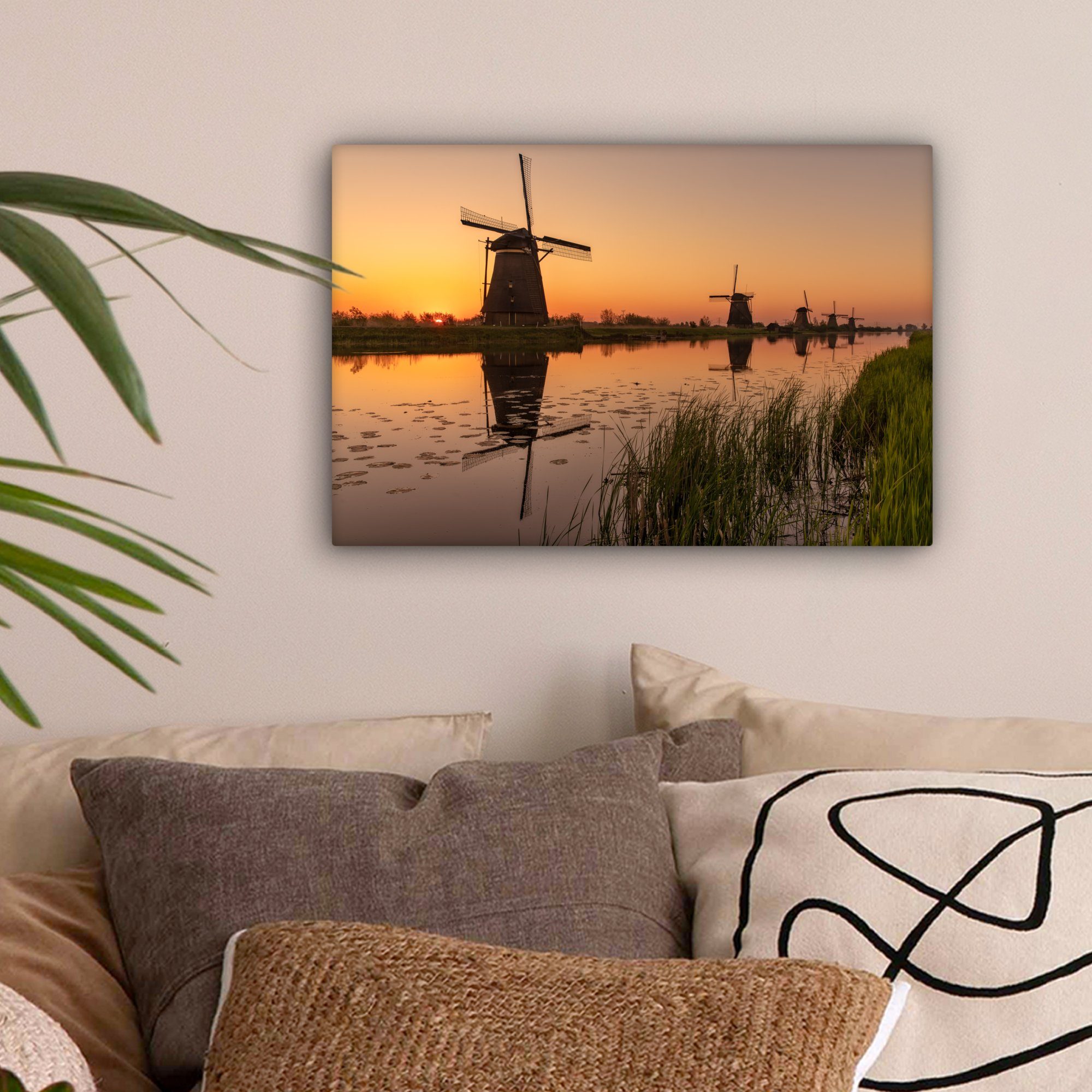 Leinwandbild Mühle Wanddeko, (1 - cm Horizont - Holland, OneMillionCanvasses® Wandbild 30x20 St), Leinwandbilder, Aufhängefertig,