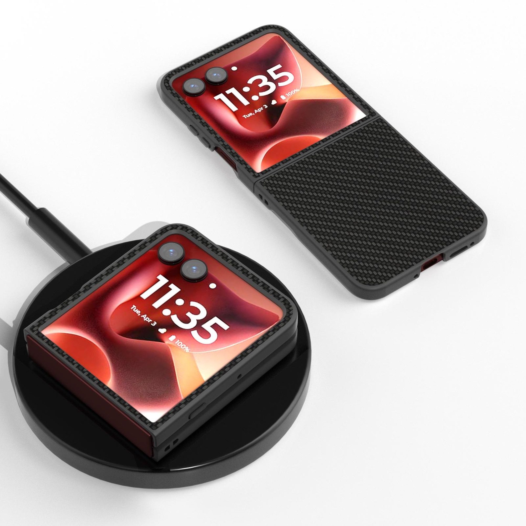 Wigento Handyhülle Für Motorola Razr 60 Ultra Carbon Fiber TPU Hybrid PC Hülle Schwarz, Stoßschutz, griffige Struktur