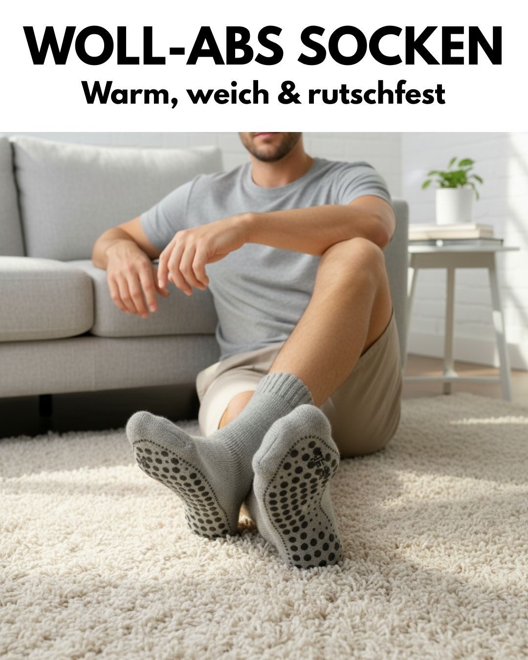 sockenkauf24 ABS-Socken Antirutschsocken warme Stoppersocken mit Wolle Vollfrottee (Grau/Anthrazit, 4-Paar, 39-42) mit Komfortbund für Damen & Herren - 21463 – Bild 2 von 5