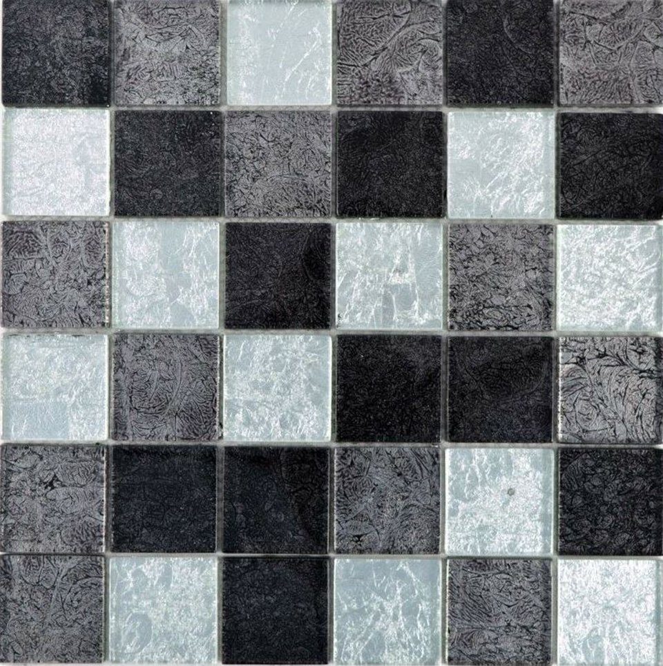 schwarz Struktur grau Metall Mosaikfliese Optik Glasmosaik Mosaikfliesen Mosani silber