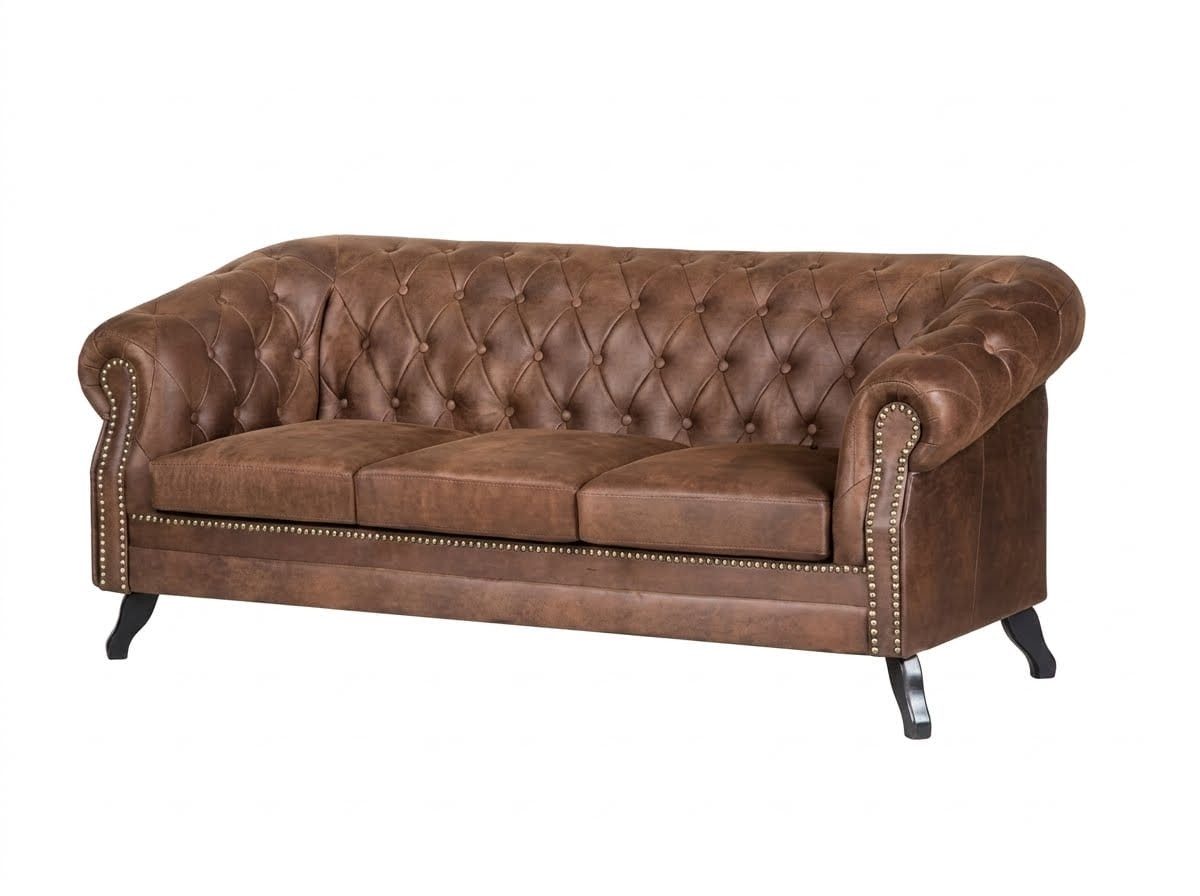JVmoebel Chesterfield-Sofa Braunes Wohnzimmer-Set 3+3+1-Sitzer-Sofas Ledersofas Chesterfield, 3 Teile, Made in Europa