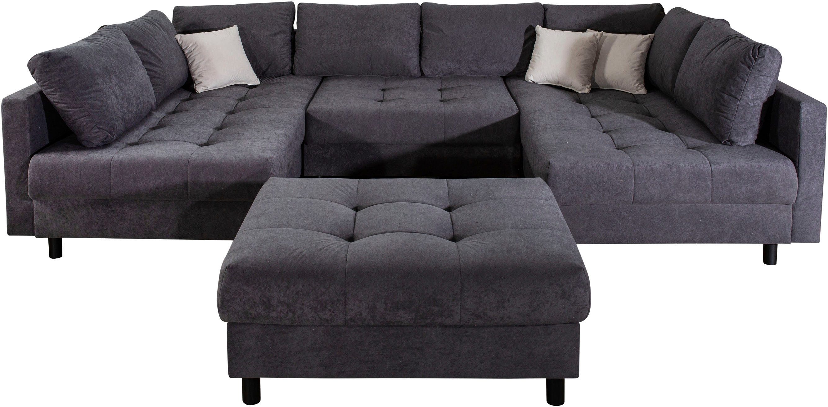 COLLECTION AB Wohnlandschaft Toni U-Form, B: 298 cm, Liegefl. 282x178cm, Set 2tlg. Sofa + Hocker, mit Schlaffunktion, Federkern, 3 Zierkissen