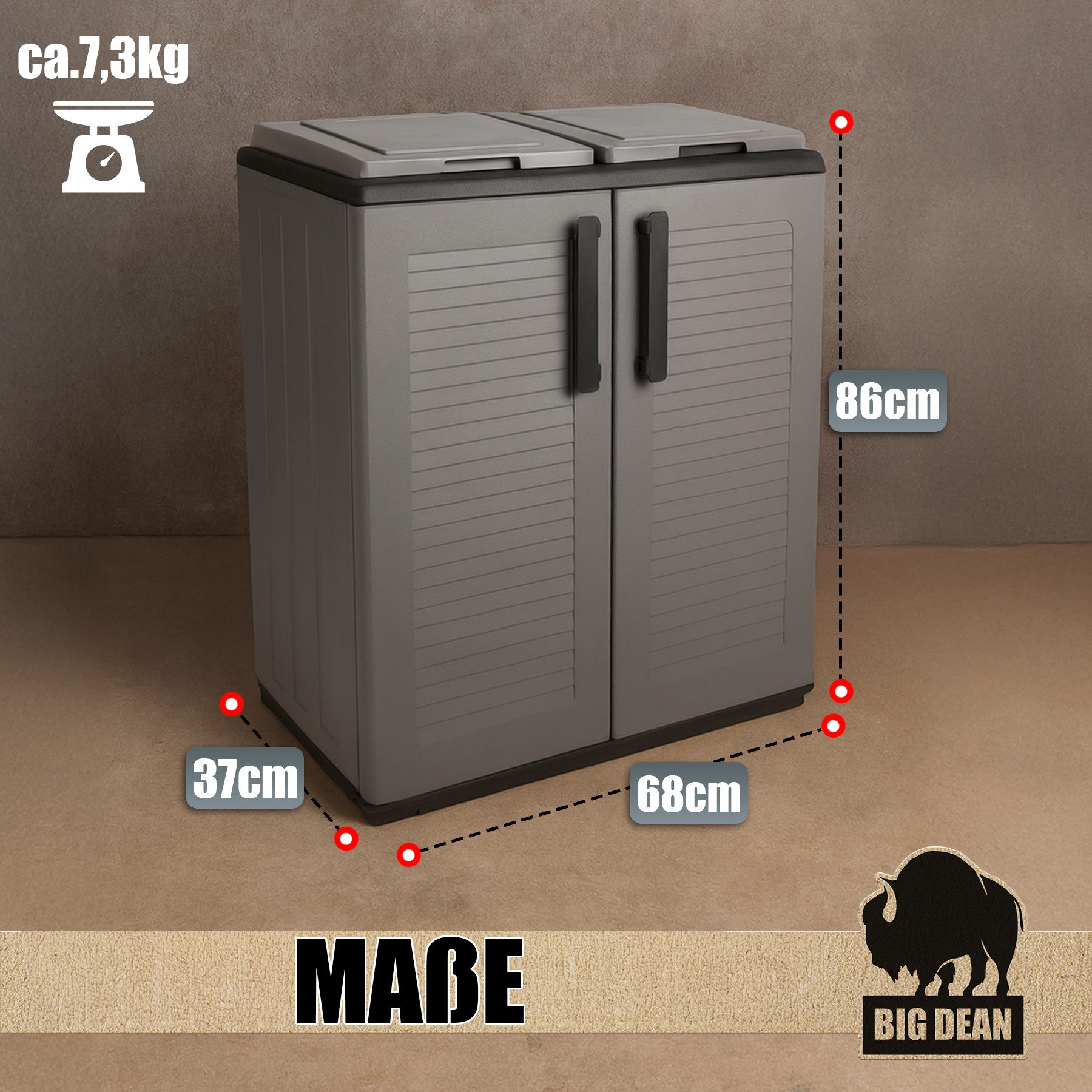 BigDean Mülltrennsystem Schrank Recycling System auch für Gelben Sack Made in Italy, Leichte Montage, Robust, übersichtlich mülltrennung