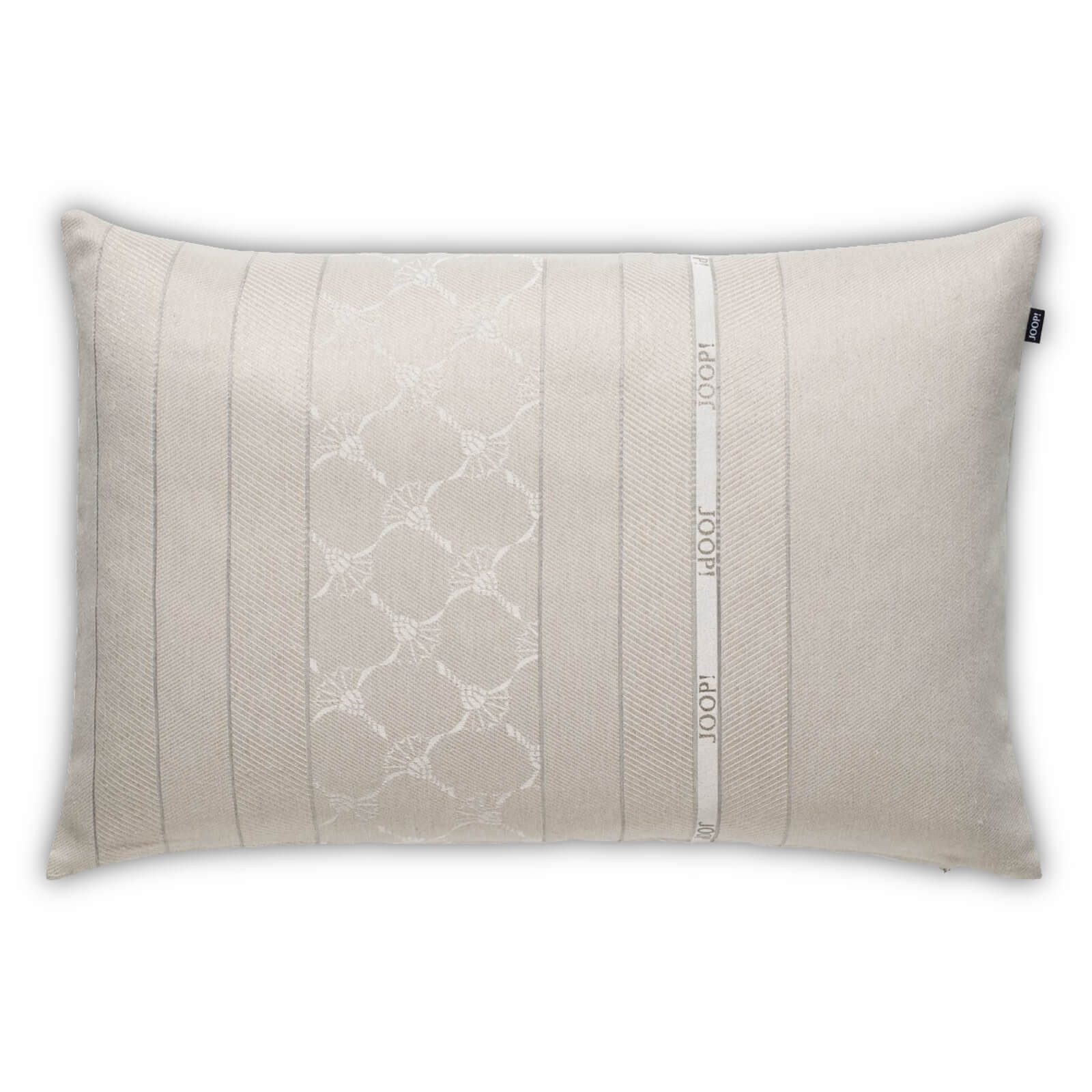 JOOP! Dekokissen Kissenhülle Blend 50788 Beige, Fischgrät-Design, Kornblumen-Motiv, Schriftzug