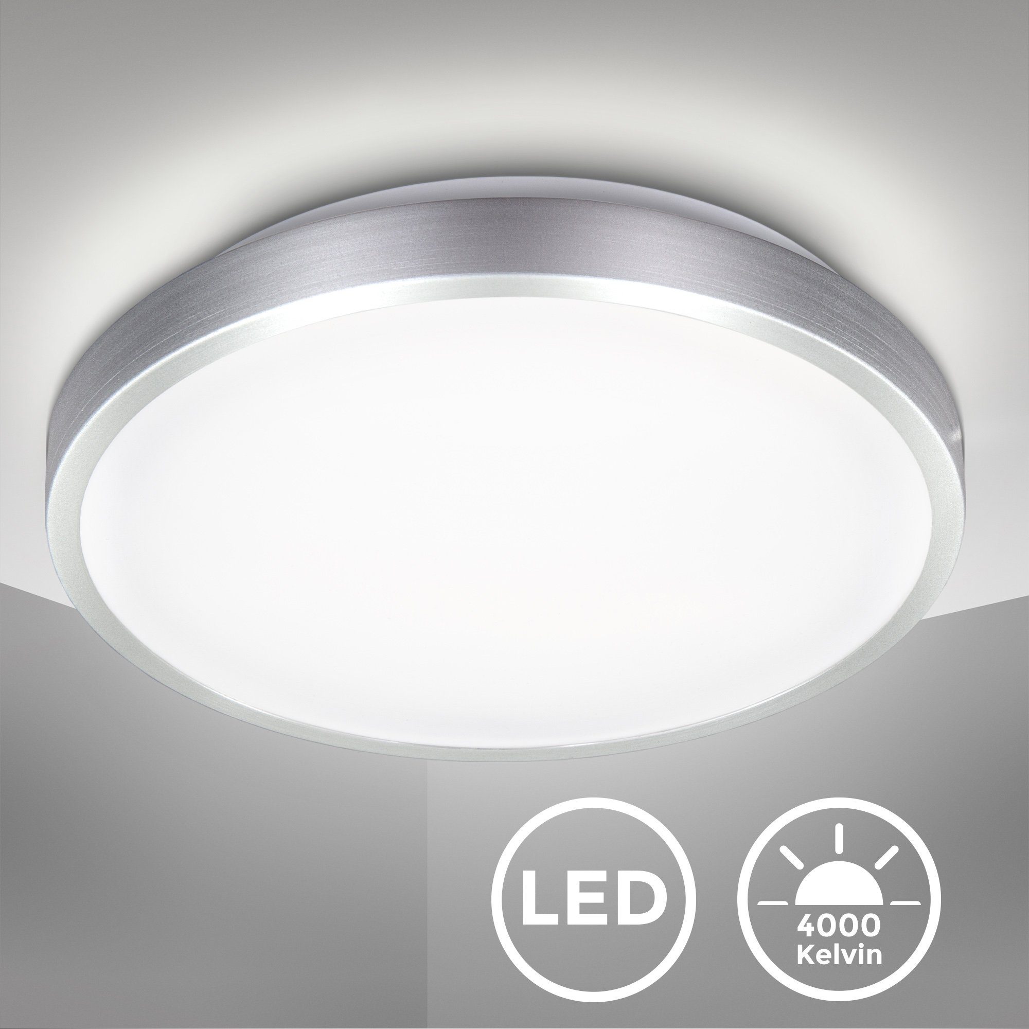 LED Lumen, 4.000K neutalweißes Ø29cm Bürolampe, LED-Deckenlampe, Neutralweiß, integriert, Watt, fest BK_DL1198 LED B.K.Licht 1.500 15 Deckenleuchte Licht,