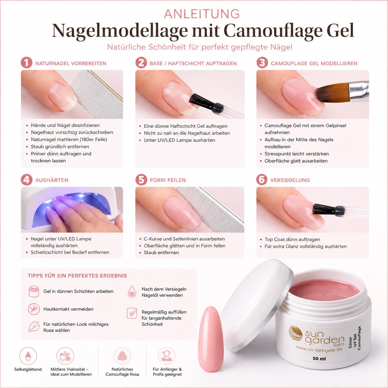Sun Garden Nails UV-Gel 30 ml UV Nail Aufbaugel - Cover Camouflage Make Up Gel, Deckt Unebenheiten auf dem Nagel ab