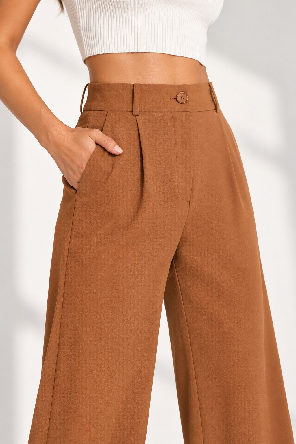 fashionshowcase Palazzohose Damen Stoffhose Marlenehose mit elastischem, hohem Bund – Bild 5 von 5