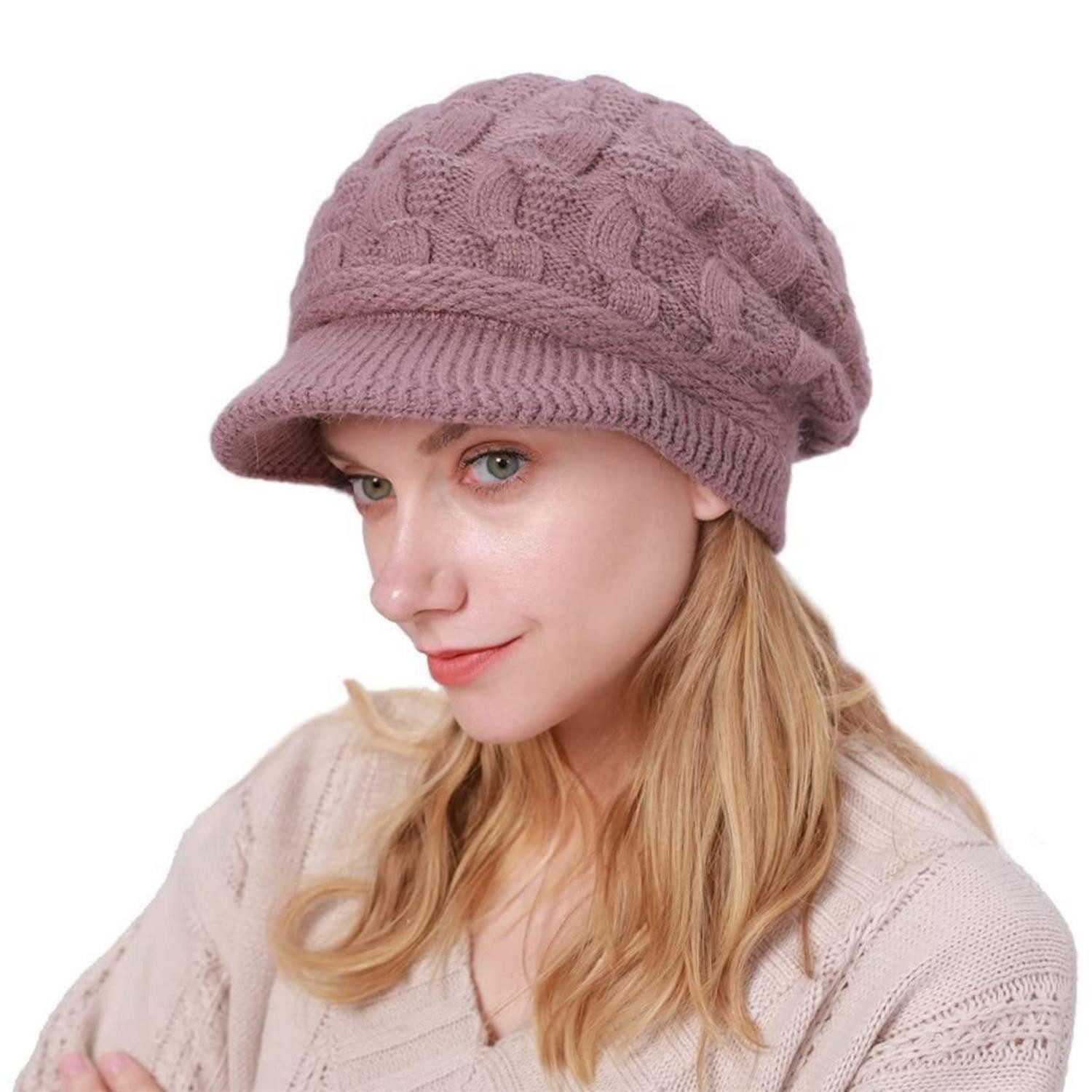 LuxusKollektion Baskenmütze Baskenmütze Damen Strickmütze mit Schirm helles Lila (1-St)