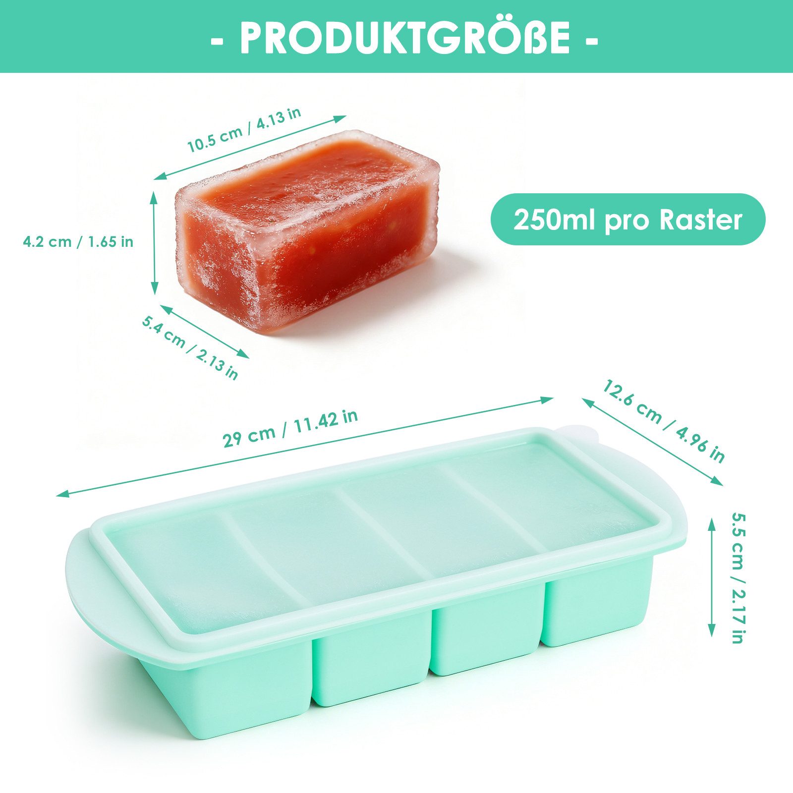 BlingBin Eiswürfelform 4 Fächern Eiswürfel mit Deckel, 2 Stück Silikon Eiswürfelbehälter, (2er Set 2-tlg), Einfrieren Behälter für Suppen, Brühe, Soße, Meal Prep und Eiswürfel