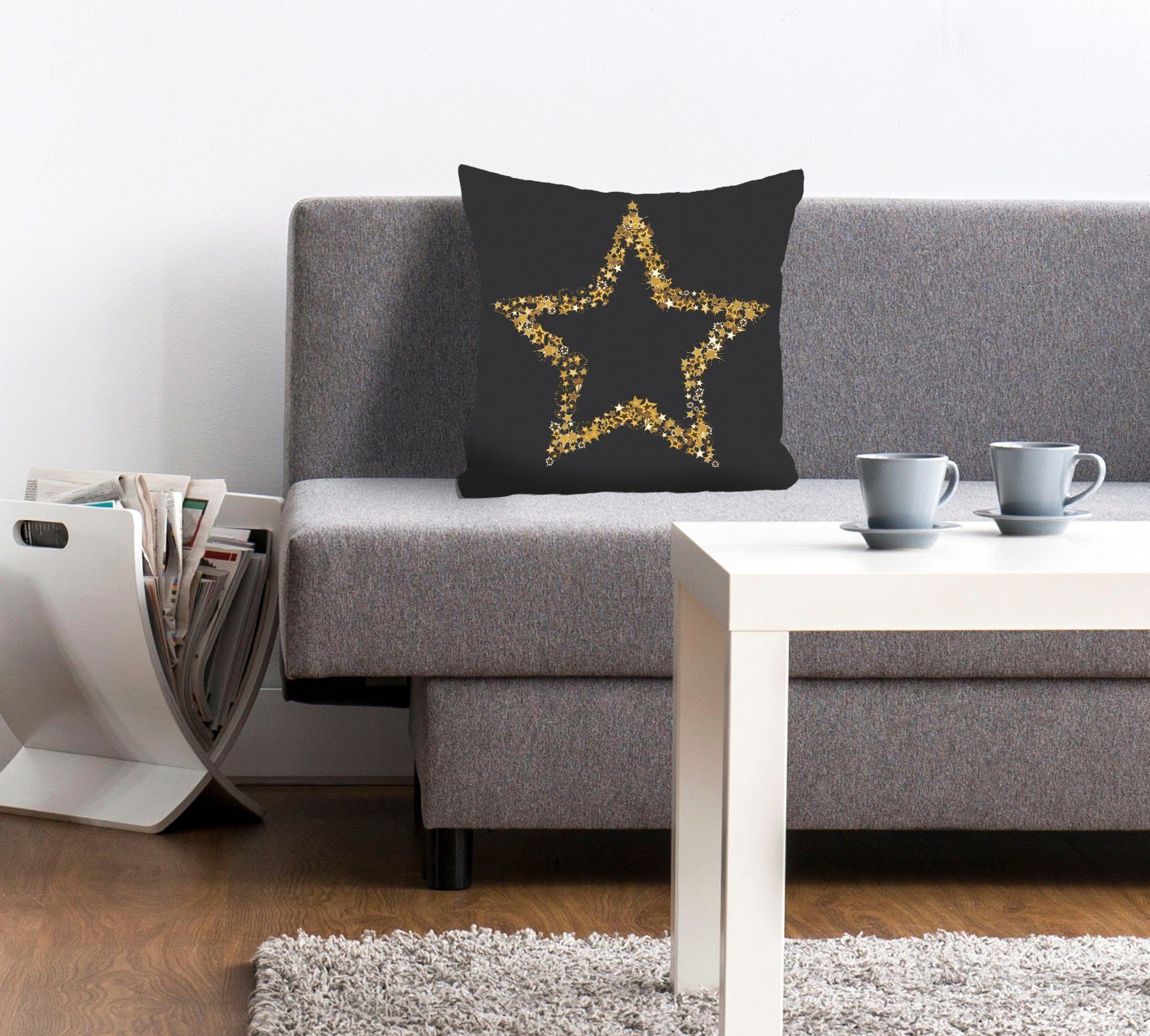 queence Dekokissen Hanna, Kissenhülle,Stern,Glänzend,Weihnachten,Grauer Hintergrund