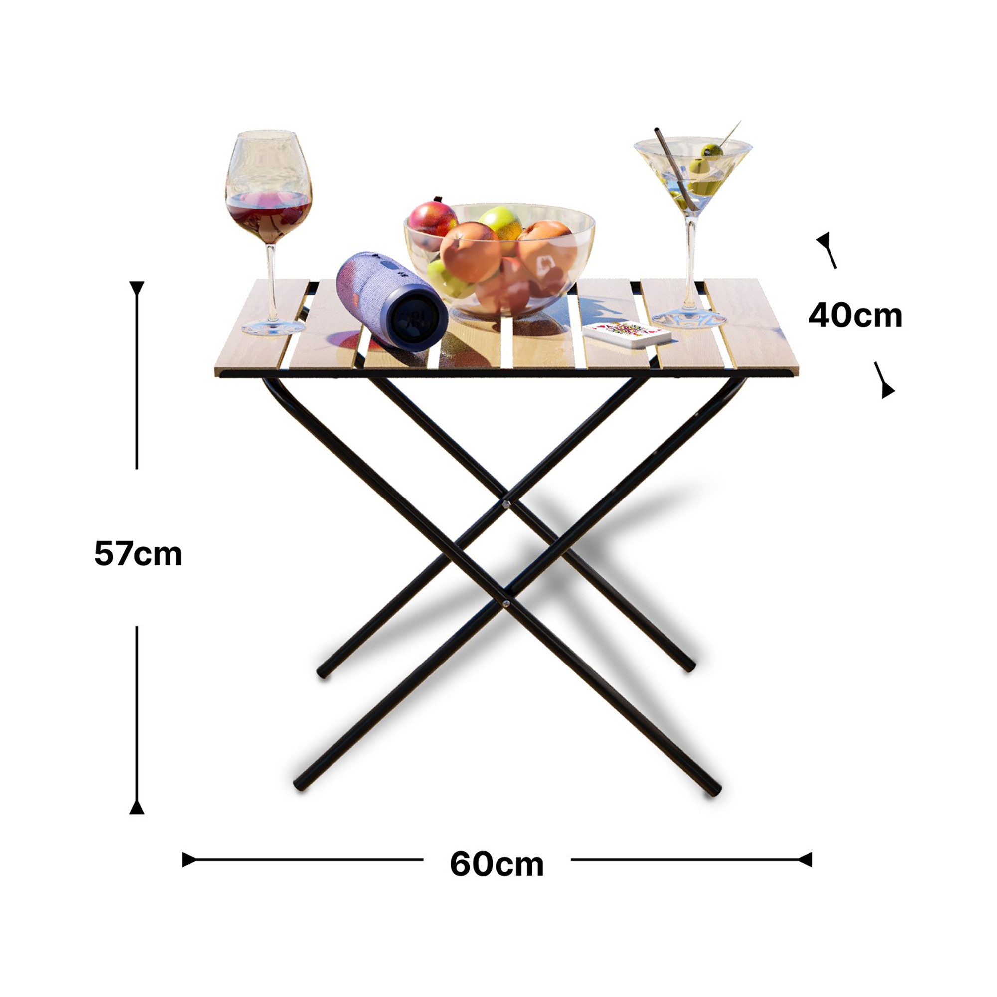 en.casa Klapptisch, »Cavallino« Metall Holz 60 x 40 x 57 cm Natur