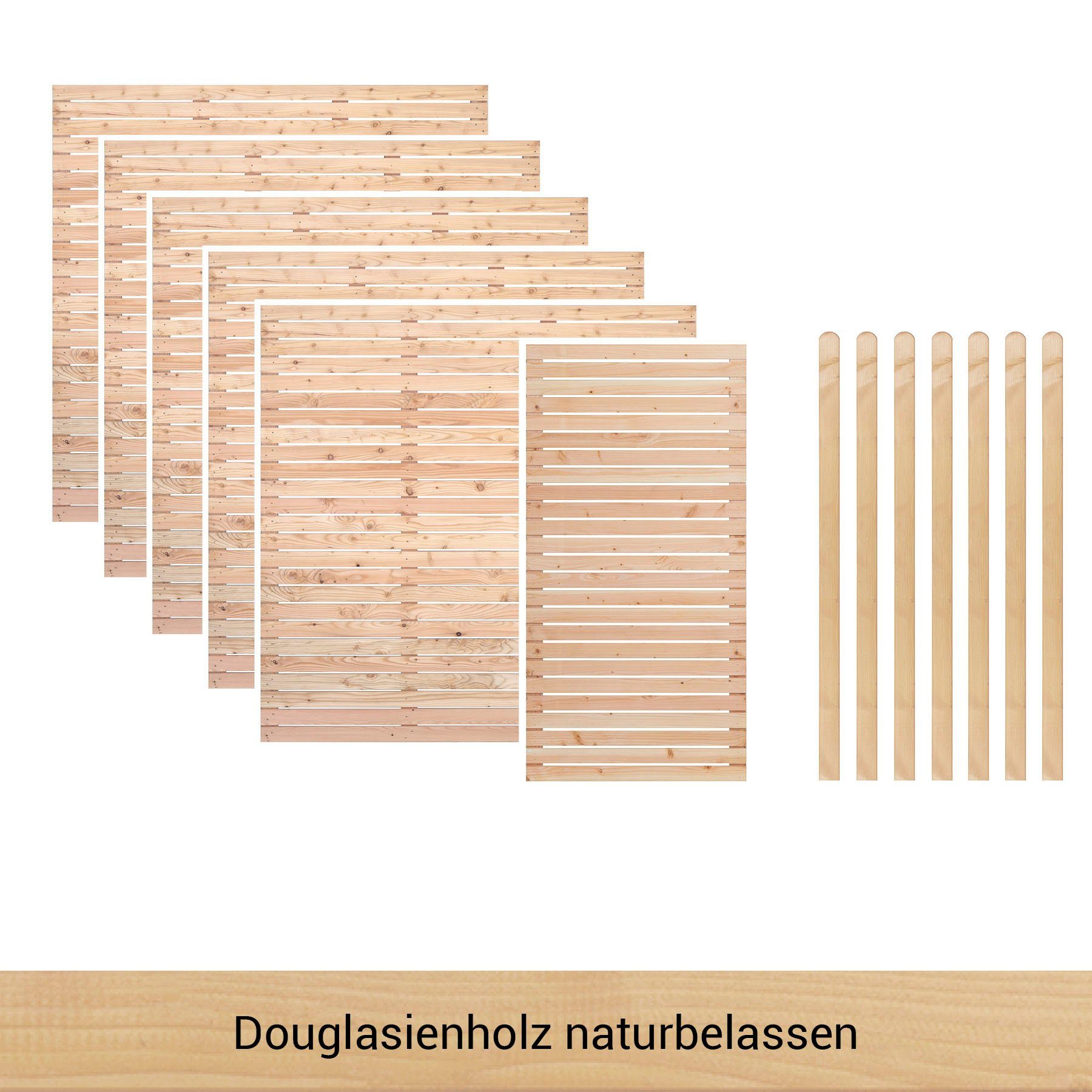 BM Massivholz Zaun Kurt Set 5.1, (Set), 5 Elemente 180 x 180cm, 1 Element 90x180cm, 7 Pfosten, Länge 190cm