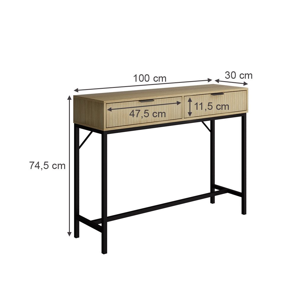 Vicco Schminktisch Lennox, Eiche/Schwarz, 100 x 75 cm mit 2 Schubladen (1-St)
