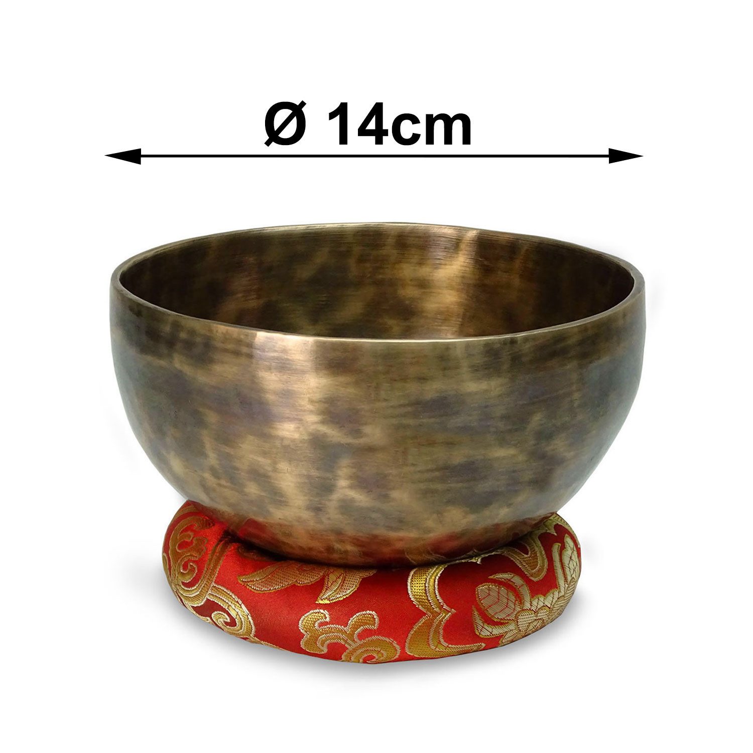 keepdrum Klangschalen keepdrum Tibetische Bronze-Klangschale 14 cm,Bronze-Klangschale, Bronze-Klangschale mit Reiber und Kissen