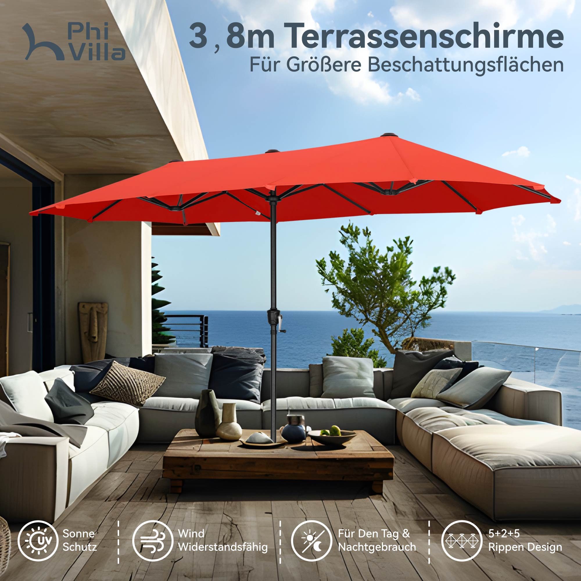 PHI VILLA Sonnenschirm, Balkon Rechteckig Groß günstig online kaufen