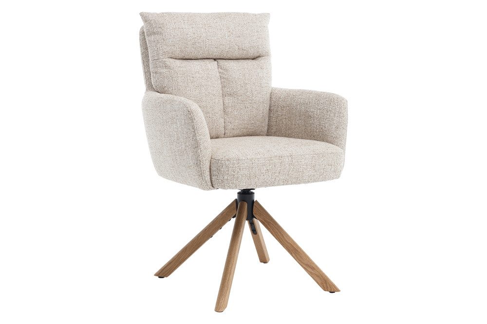 riess-ambiente Polsterstuhl BIG GEORGE champagner greige / natur - Strukturstoff, Eiche, Armlehnen (Einzelartikel, 1 St), 360° Drehstuhl mit Polsterung - ideal für Arbeits-, Wohn- & Essbereich