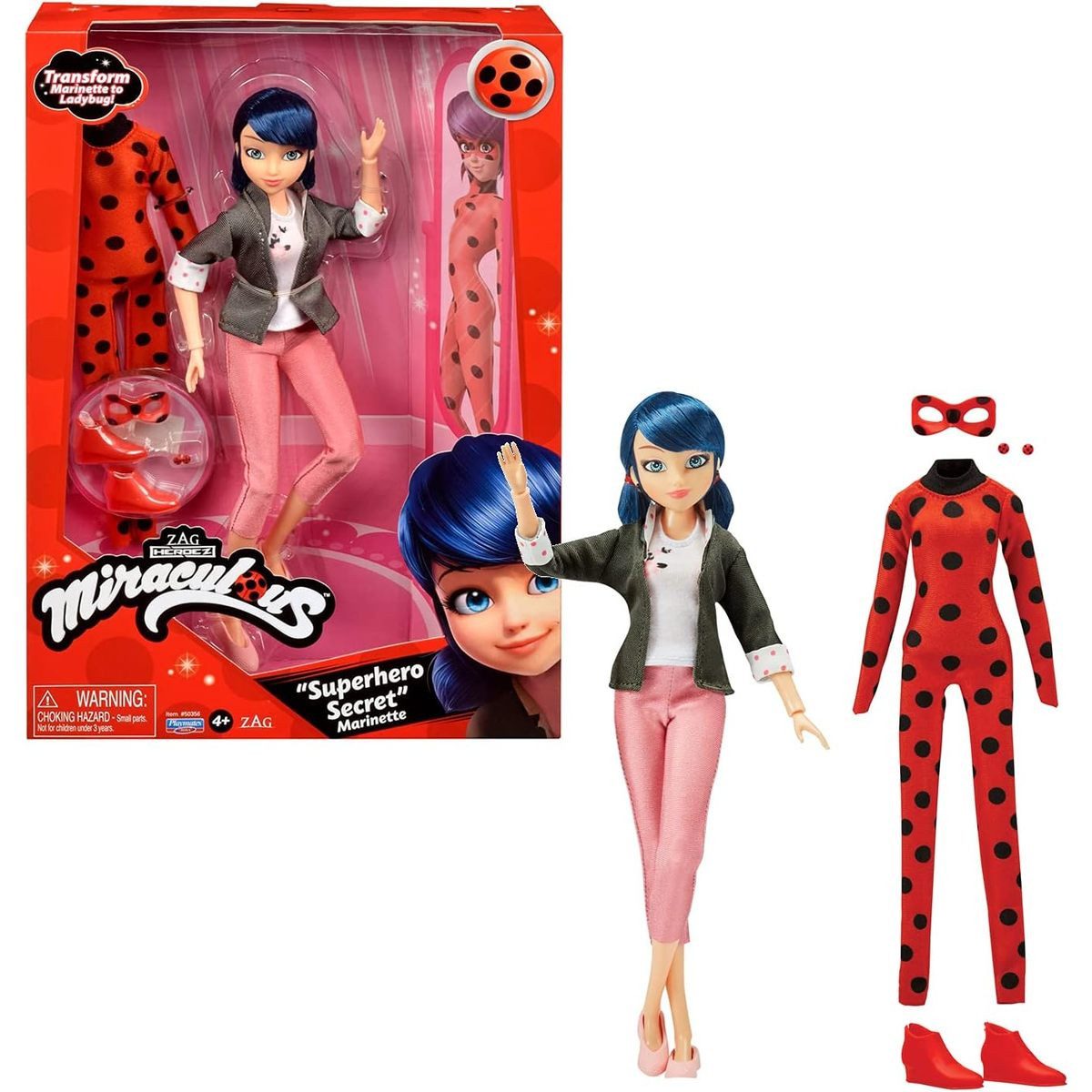Bandai Anziehpuppe Puppe Miraculous Marinette mit 2 Outfits 26cm