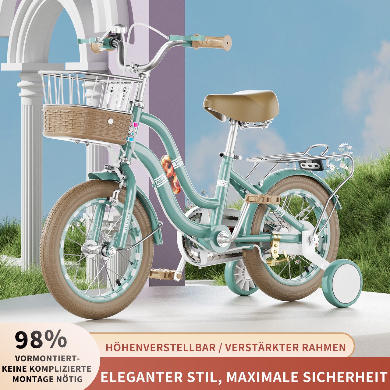 Habib Gruppe Kinderfahrrad Mädchenfahrrad 6-teiligem Schutz-Set & Duales Bremssystem 3-8 Jahre