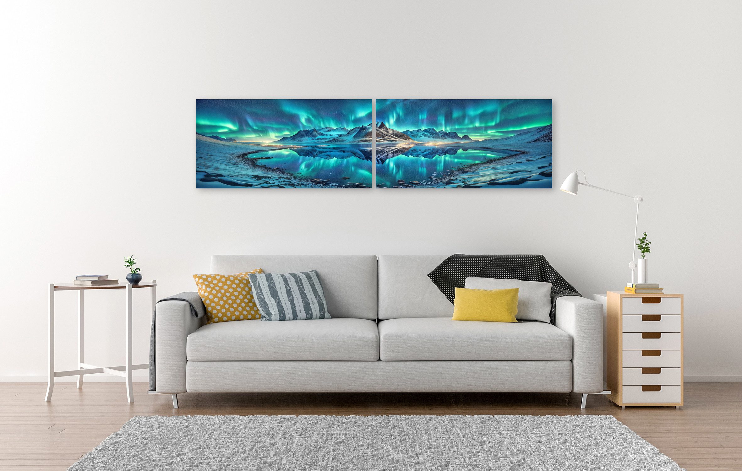 islandburner Leinwandbild Polarlichter über Nachtlandschaft atemberaubend Aurora Borealis – Bild 2 von 3