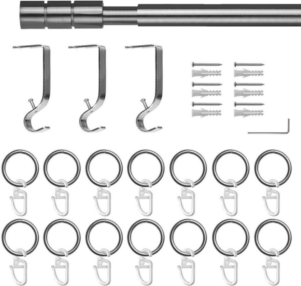 Gardinenstange Gardinenstange Zylinder, 20 mm, ausziehbar, 1 läufig 130 - 240  cm, LICHTBLICK ORIGINAL, Ø 20 mm, 1-läufig, ausziehbar, Metall, Einläufige  Vorhangstange mit Ringen für Gardinen und