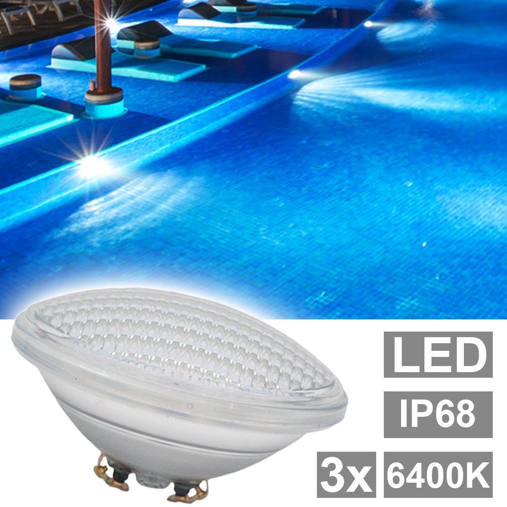 etc-shop LED-Leuchtmittel, 3er Set LED 8 Watt PAR56 Pool Leuchtmittel Tages Licht Schwimm Bad