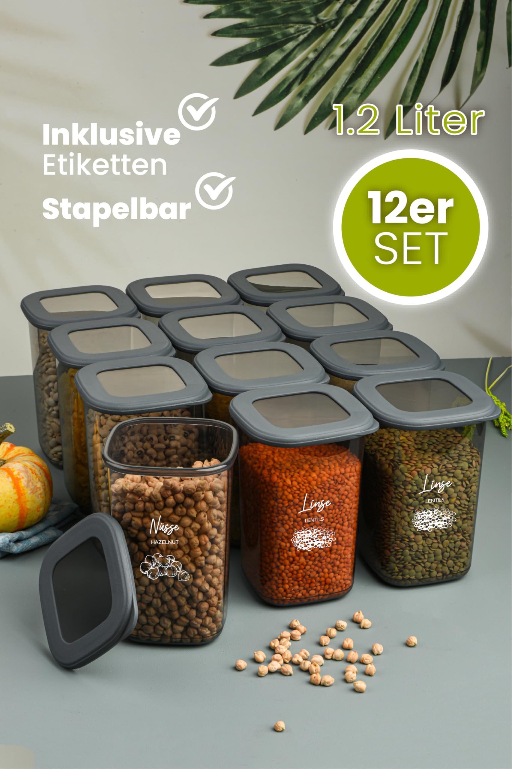 Viwares Vorratsdose Viwares Vorratsdosen-Set 12er Anthrazit SERIE FOLY1.2L, Plastik – Bild 2 von 5