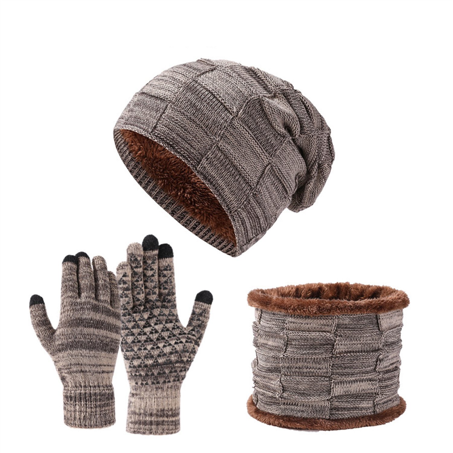 Rhein Beleuchtung Mütze & Schal Winter 3-in-1 Mützen-Schal-Handschuh-Set mit dickem Fleece-Futter (wintermütze, thermo handschuhe, schal) Unverzichtbar für Kälteschutz und Wärme, bequem und langlebig