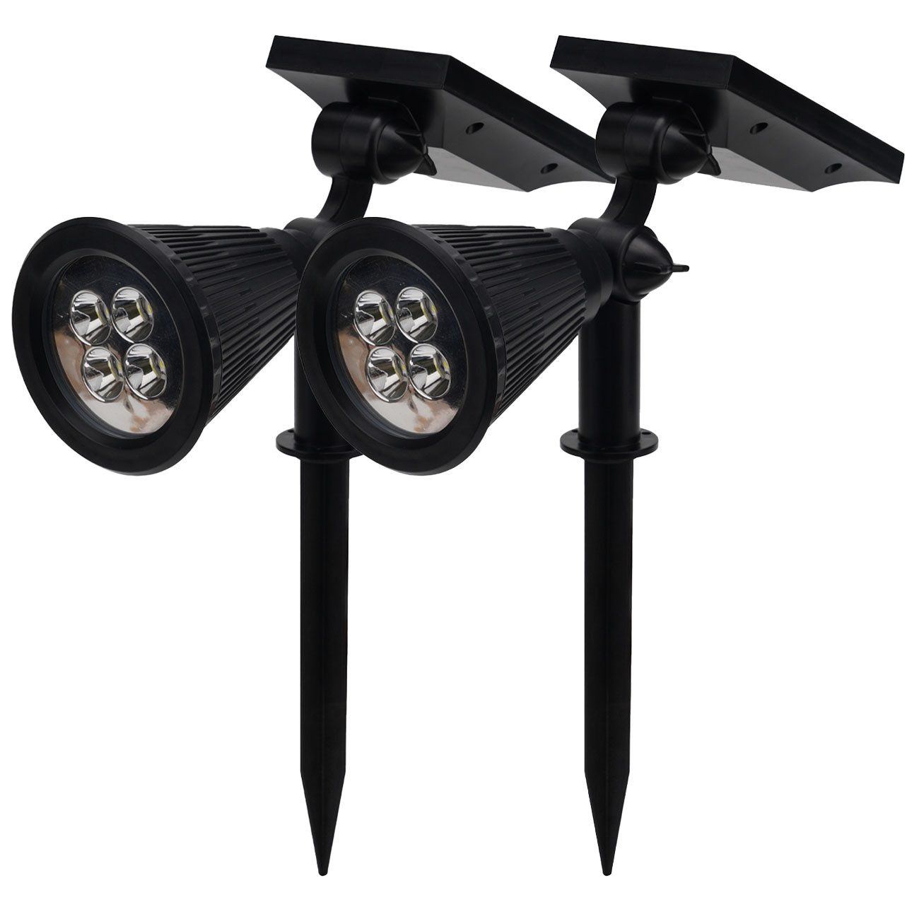 Casativo LED Gartenstrahler Solar-Gartenleuchte Erdspieß & Dämmerungssensor 200lm-Gartenstrahler, 4 weisse LEDs, Leuchtdauer ca. 8 Std. Spot 80° & Solarpanel 180° neigbar IP44
