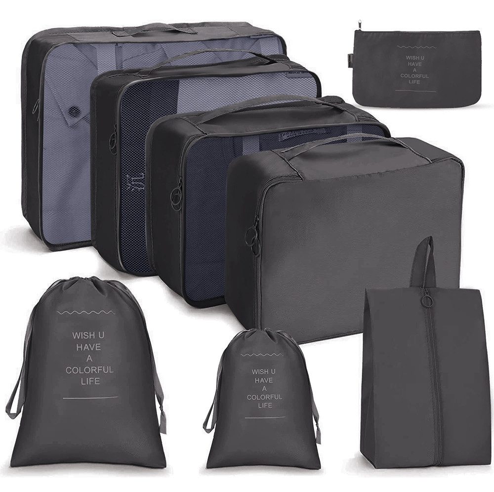Agger Kofferorganizer 8 Stück Packwürfel,wasser Reisekleidertaschen,für Urlaub und Reisen (8-tlg), Leicht,atmungsaktiv mit Mesh-Oberseite, mit Kosmetiktasche