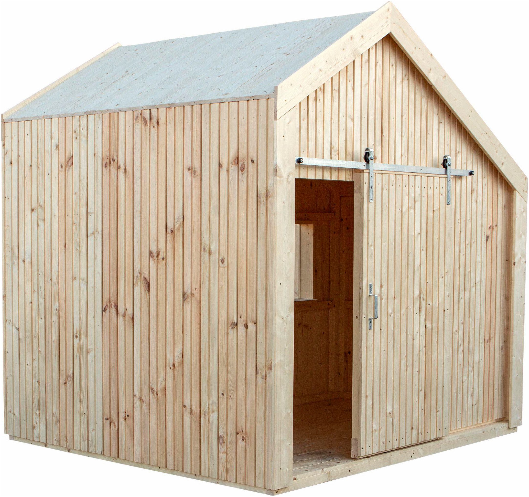 PLUS Spielhaus Cozy, 184×208 cm, unbehandelt - inkl. Dachpappe/Aluminiumleisten, mit Sitzbank; Made in Europe, FSC® - schützt Wald