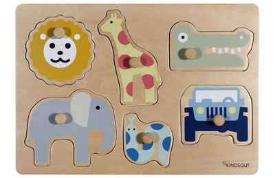 KINDSGUT Steckpuzzle, Puzzleteile, aus Holz, Puzzle für Klein-Kinder, Spielzeug aus hochwertiger Qualität in schlichtem Design und dezenten Farben für Spiel-Spaß, schönes Geschenk, Safari