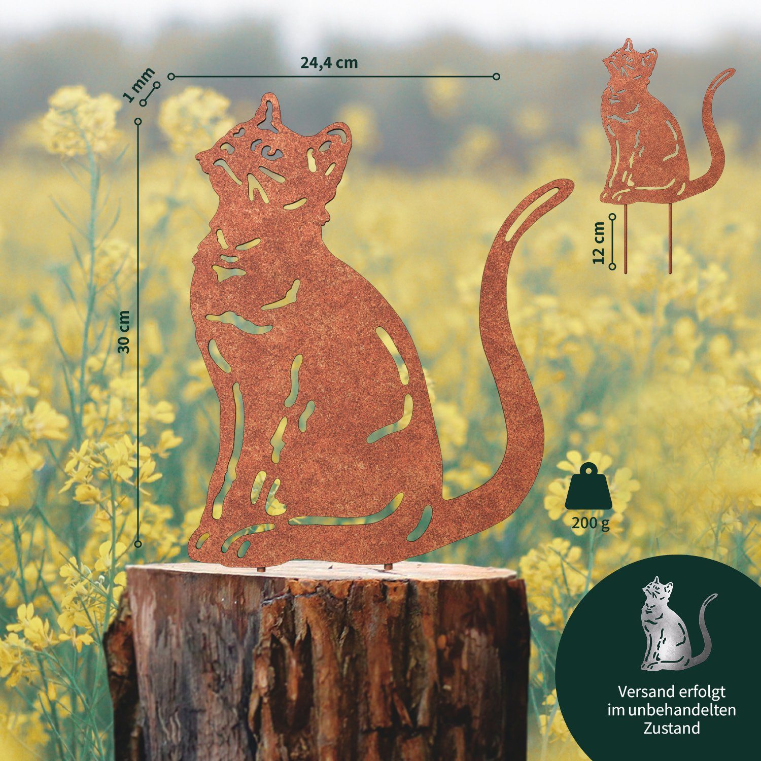 VERDOBA Gartenstecker Gartenfigur Katze in Rost, (silber) Designs verschiedenen Blumenstecker