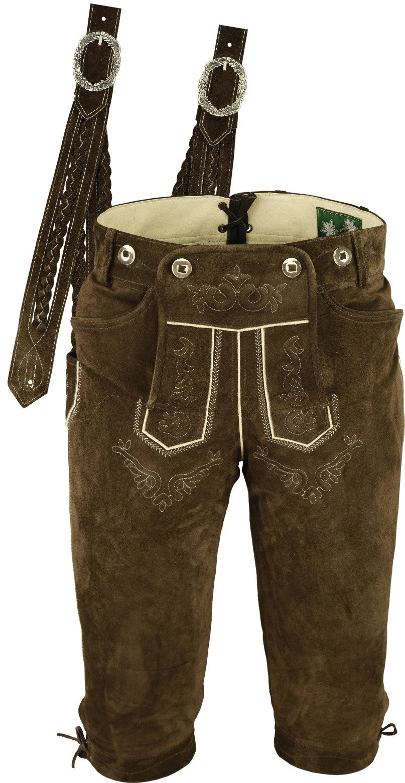 Fuente Leather Wears Trachtenlederhose Bayerische Kinder Trachten Kniebundlederhose Knielang Braun & Schwarz