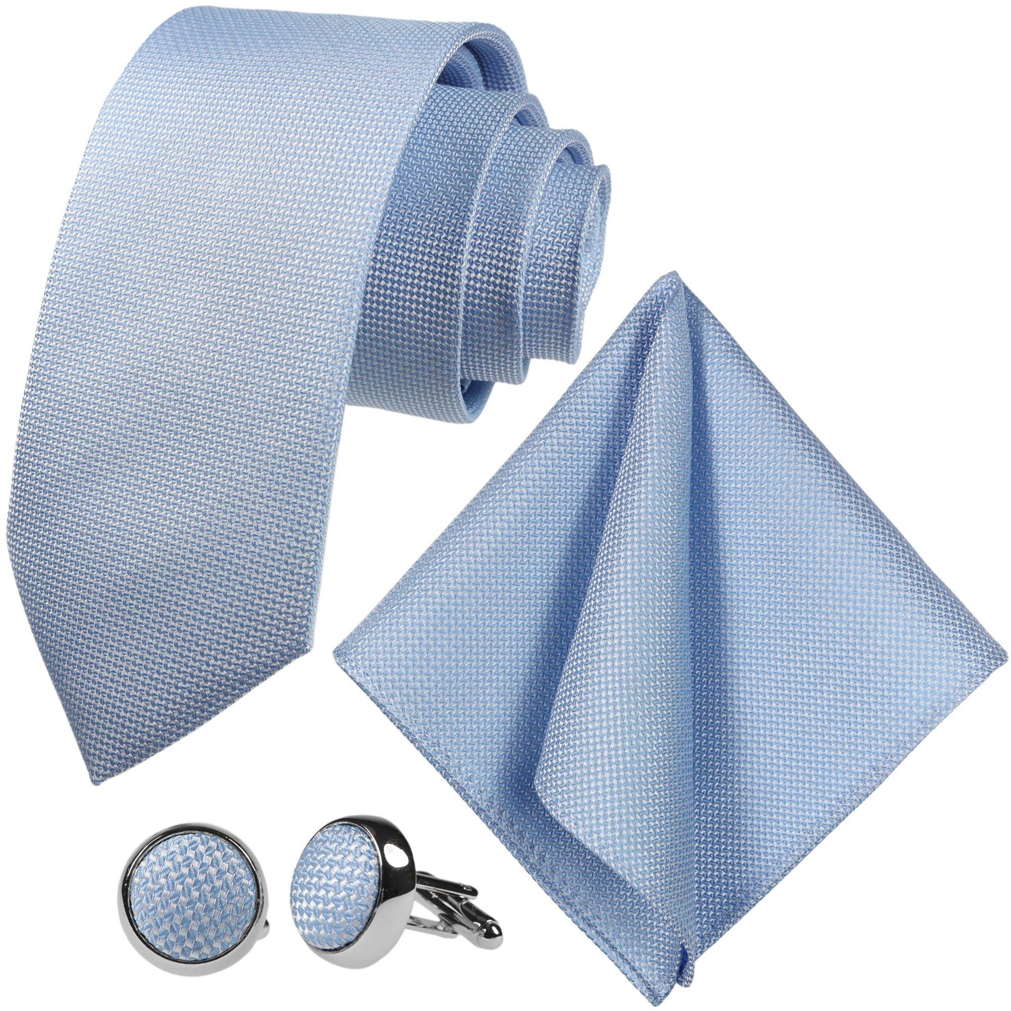 Karo, Manschettenknöpfe) Hell-Blau Fein mit Breit Krawattenset, Klein-Kariert, Krawatte Grid, Hochzeit (Set, Hochzeitskrawatte Schlips Babyblau 3-St., GASSANI Pastell-Blau Himmelblau Pique, Festlich, Einstecktuch, Puderblau zum Herren-Krawatte Brillantblau Sakko Blassblau (8cm), Seide-Touch Matt,