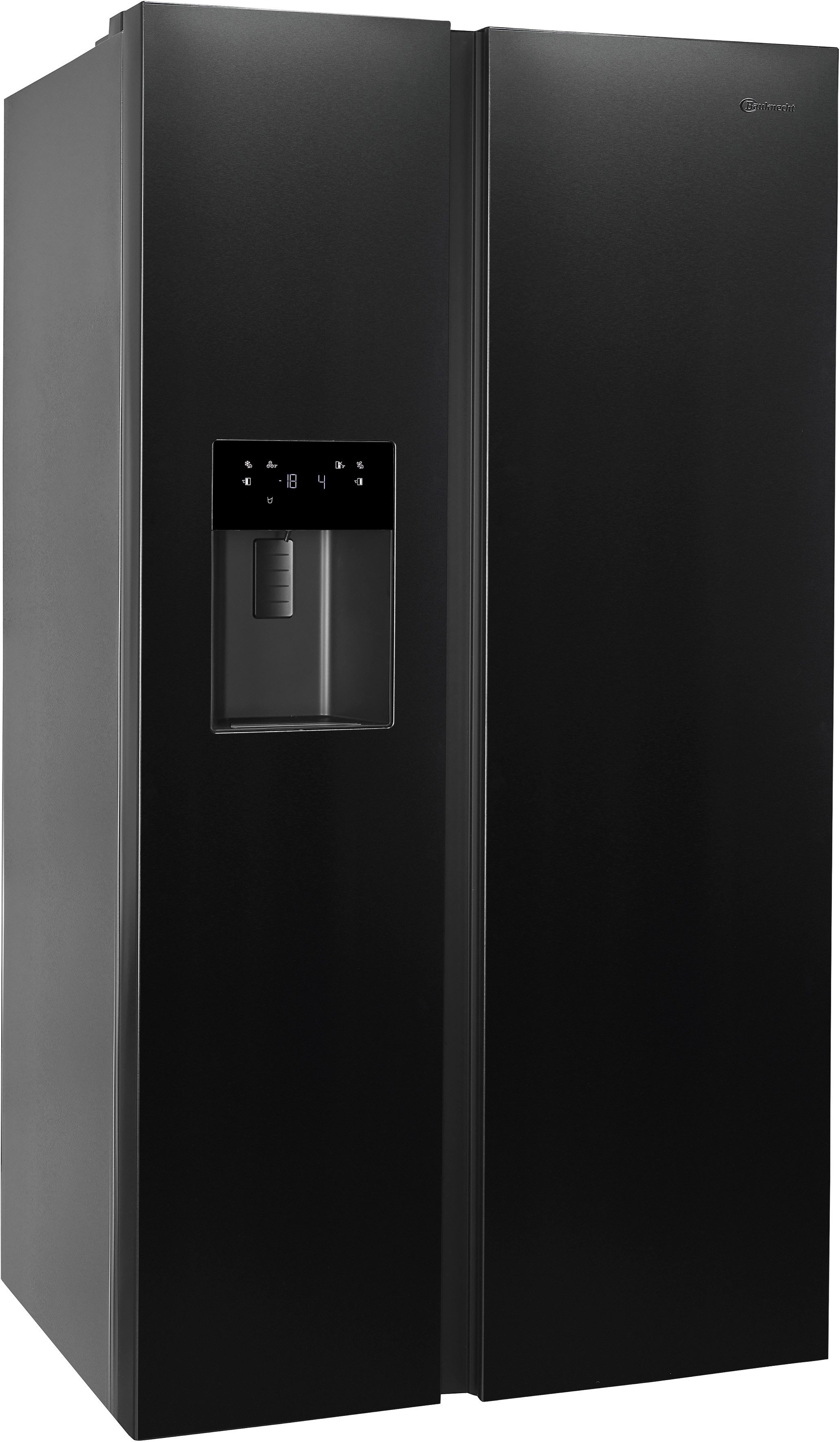 BAUKNECHT Side-by-Side SBS IW D90 Black, 179 cm hoch, 91 cm breit, Wasser- und Eiswürfelspender – Wasser, Crushed Eis & Eis jederzeit