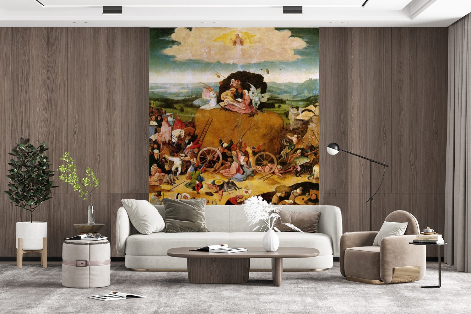 Wandtapete Heuwaage Montagefertig Mitteltafel (4 für Triptychons Matt, des MuchoWow Tapete Wohnzimmer, bedruckt, Bosch, Vinyl von Gemälde Hieronymus - Fototapete St),