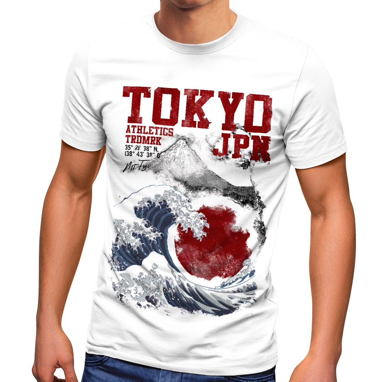Tokyo Welle Neverless® Fuji Print-Shirt Herren T-Shirt Big Style mit Neverless Fashion Japan Streetstyle Print Wafe