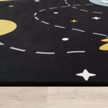 Kinderteppich Kinderzimmer Rakete Planet Rutschfest Teppich, Paco Home, Läufer, Höhe: 4 mm