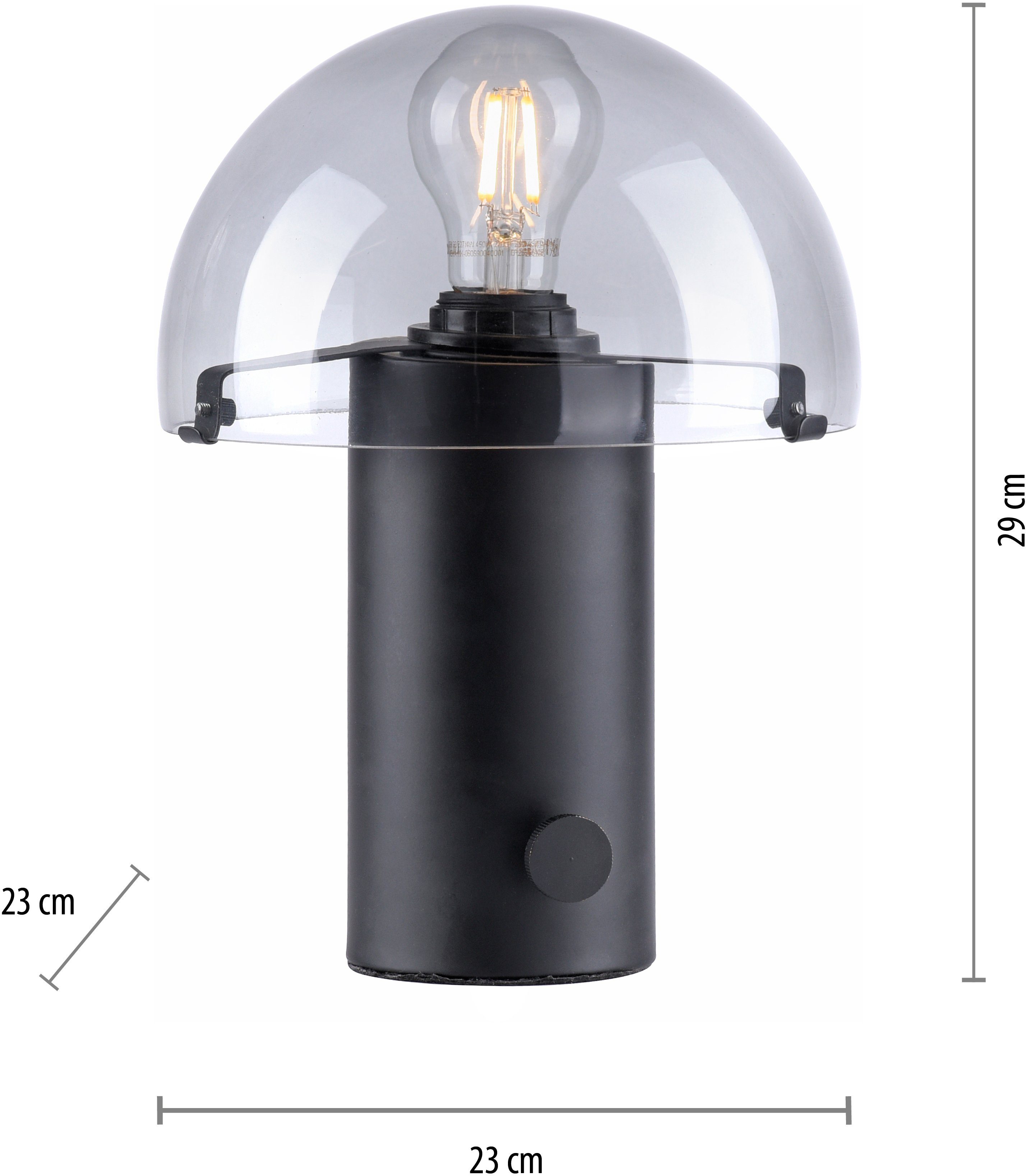 andas Tischleuchte Skickja, Pilzlampe Tischlampe Leuchtmittel, ohne skandinavisch E27, Ein-/Ausschalter, Drehschalter, schwarz/rauchglas